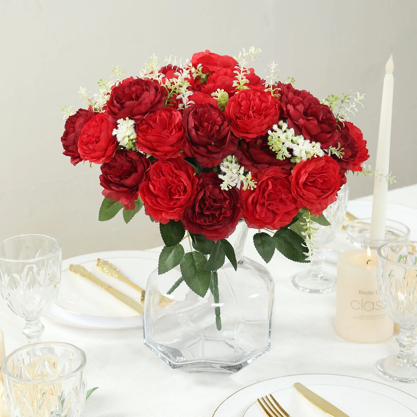 2-Pack Artificial Peony Flower Bouquet – 14" Burgundy Silk Floral Arrangement for Wedding Centerpieces, Home or Table Decor - Image 5