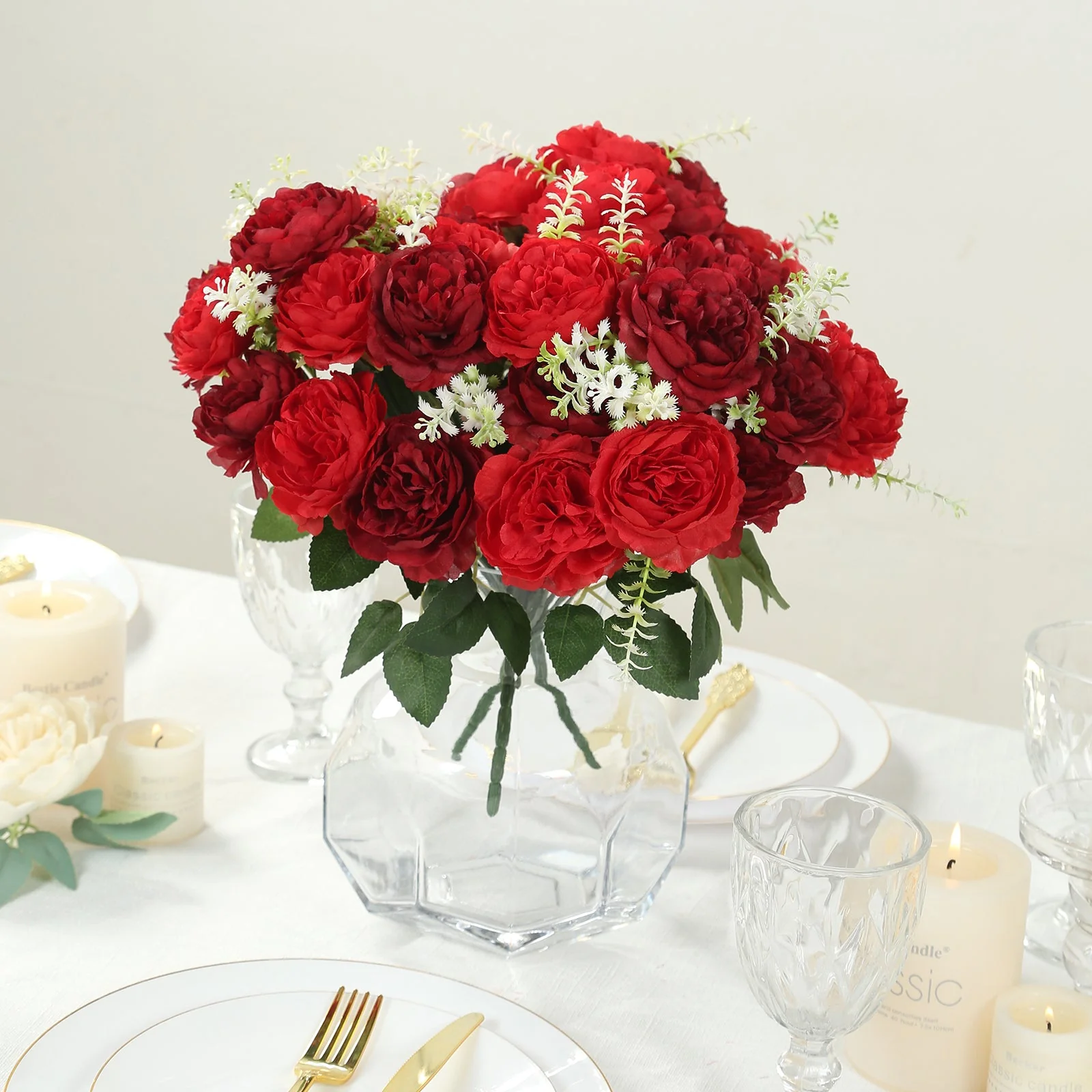 2-Pack Artificial Peony Flower Bouquet – 14" Burgundy Silk Floral Arrangement for Wedding Centerpieces, Home or Table Decor - Image 9
