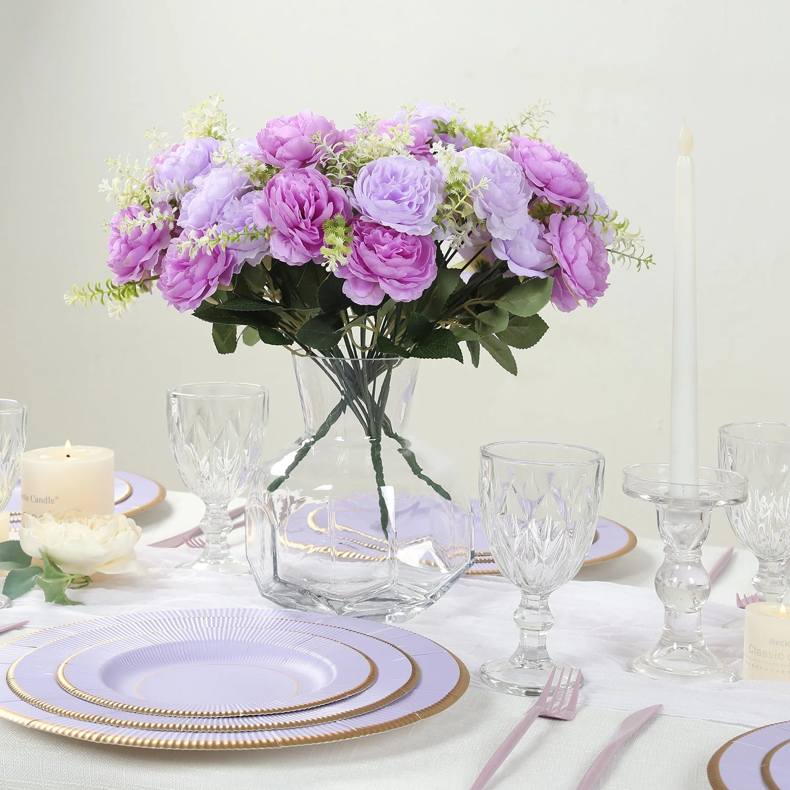 2-Pack Artificial Peony Flower Bouquet – 14" Lavender Lilac Silk Floral Arrangement for Wedding Centerpieces, Home or Table Decor - Image 5
