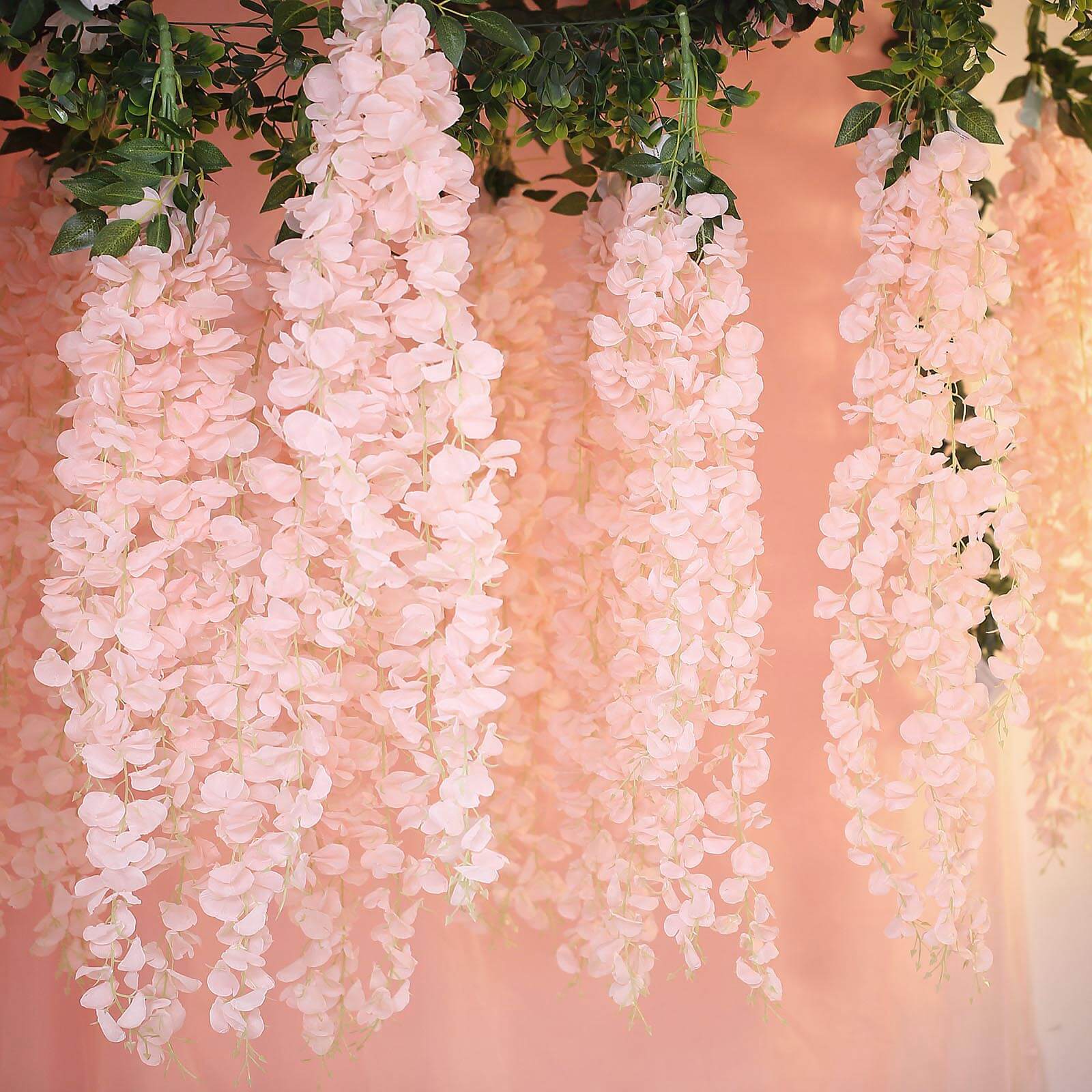 Artificial Silk Hanging Wisteria Flower Garland Vines in Blush, 5 Full Strands in 1 Bush - 42" - Image 5
