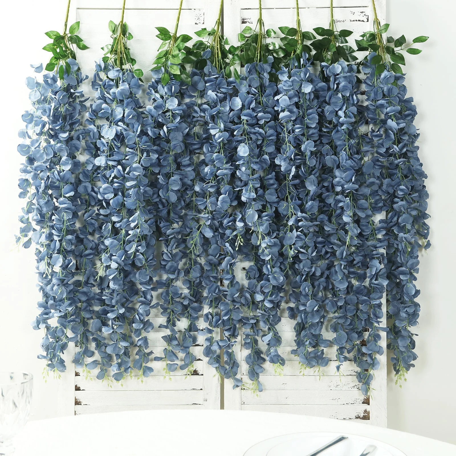 Artificial Silk Hanging Wisteria Flower Garland Vines in Dusty Blue, 5 Full Strands in 1 Bush - 42" - Image 6