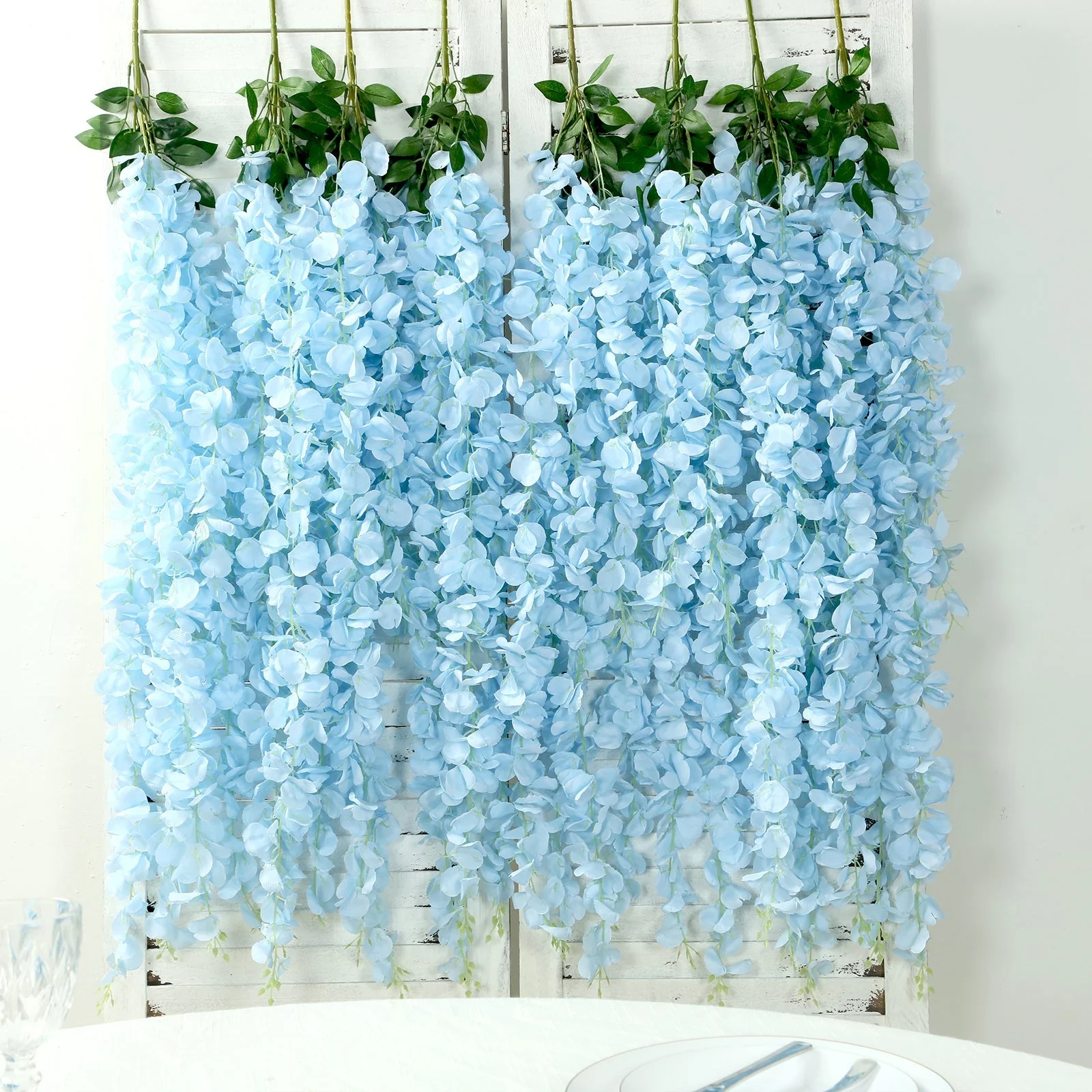 Artificial Silk Hanging Wisteria Flower Garland Vines in Light Blue, 5 Full Strands in 1 Bush - 42" - Image 3