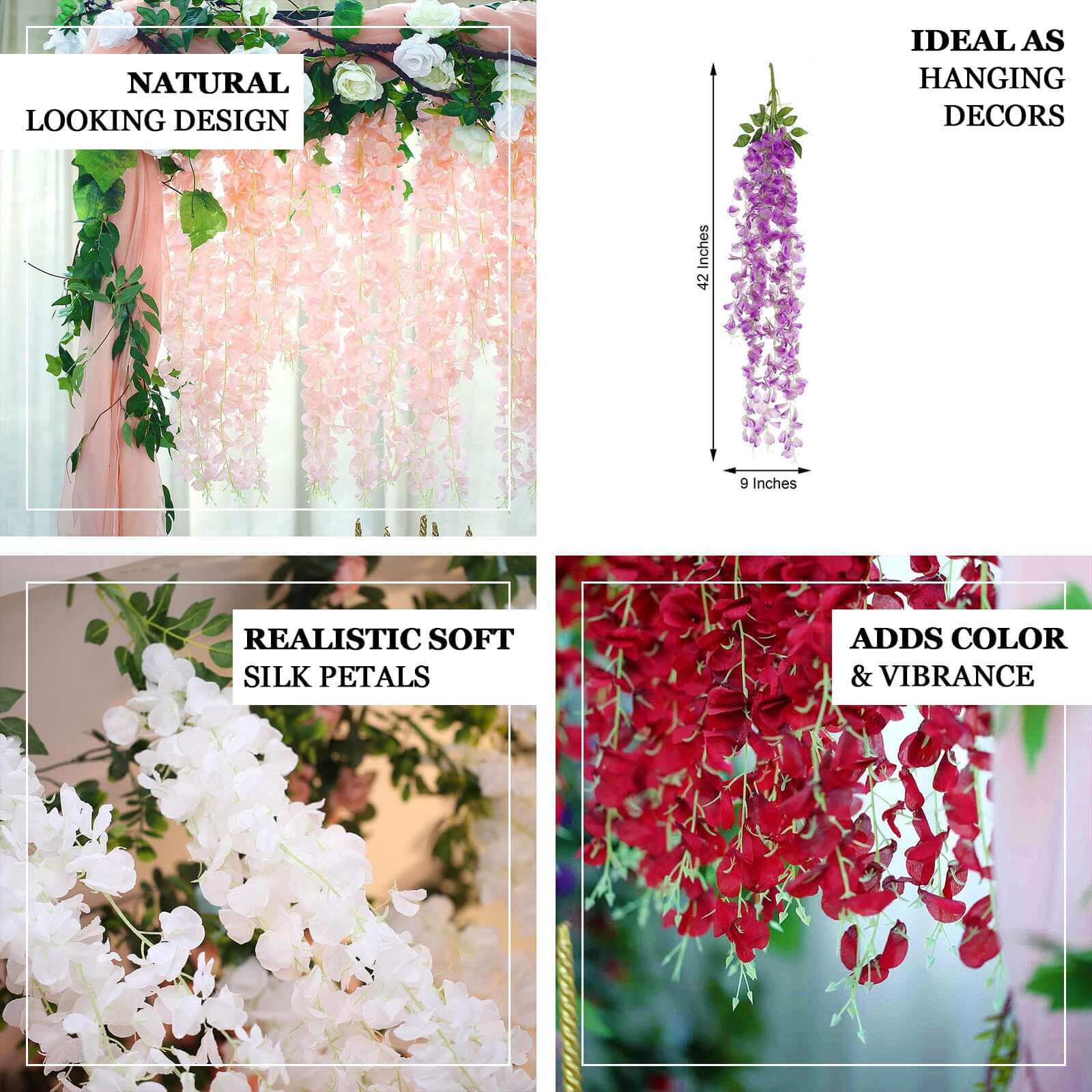 Artificial Silk Hanging Wisteria Flower Garland Vines in Light Blue, 5 Full Strands in 1 Bush - 42" - Image 4