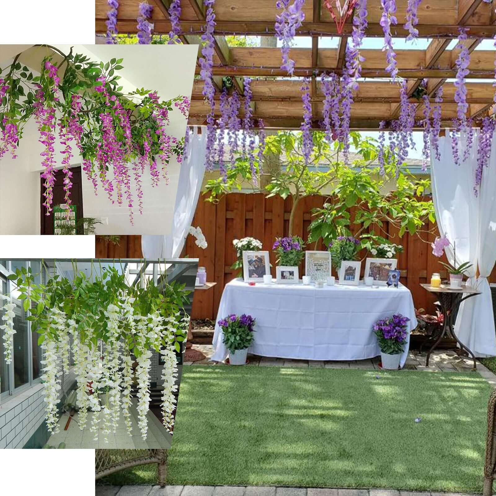Artificial Silk Hanging Wisteria Flower Garland Vines in Pink, 5 Full Strands in 1 Bush - 42" - Image 4