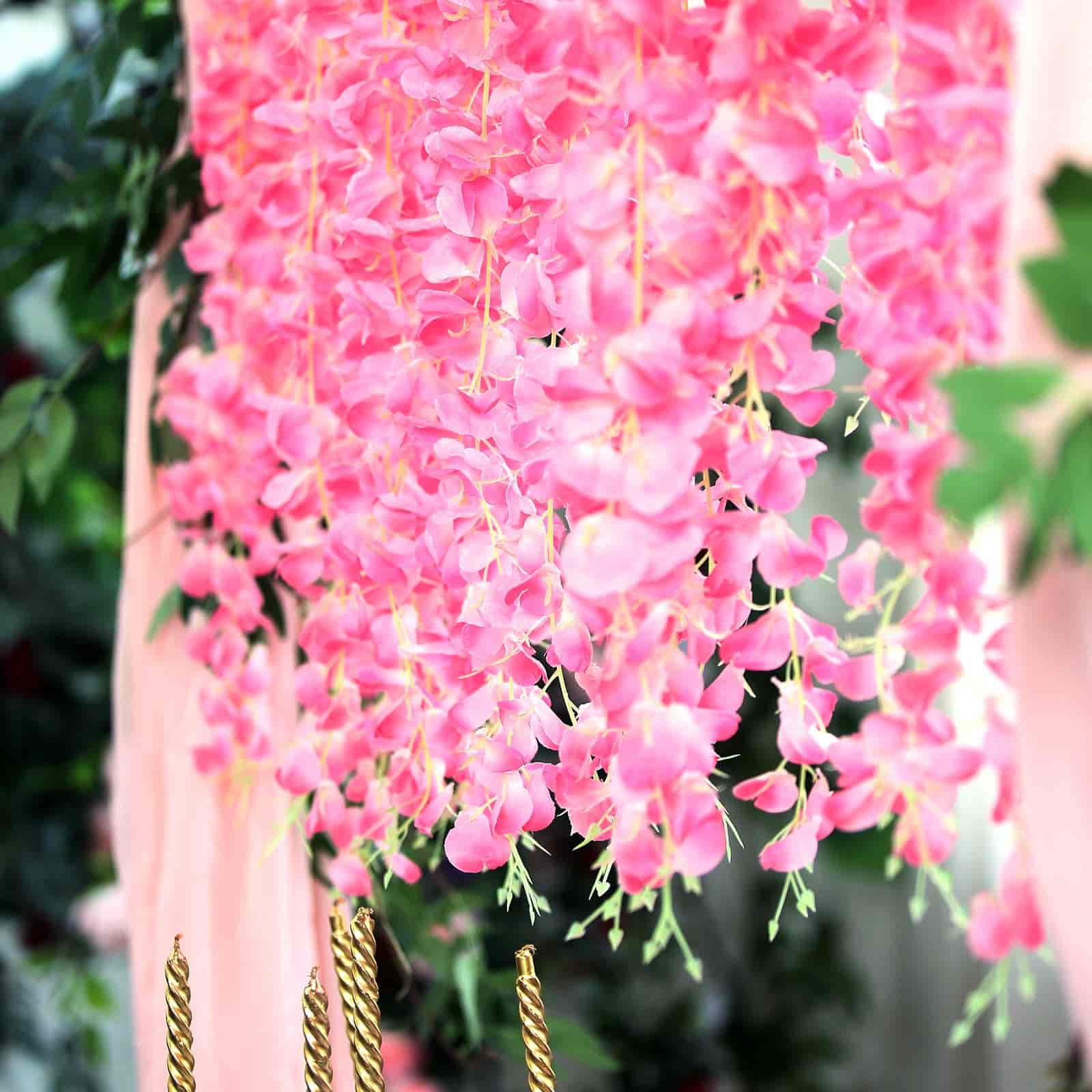 Artificial Silk Hanging Wisteria Flower Garland Vines in Pink, 5 Full Strands in 1 Bush - 42" - Image 5