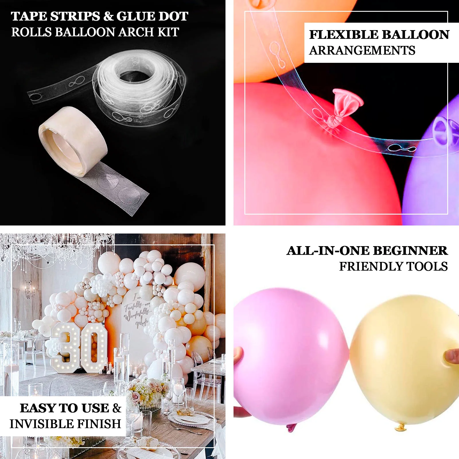 Balloon Arch Kit – Clear Balloon Tape Strips & Glue Dot Rolls for Party Decorations – 10 Rolls Each, 160ft Tape, 1000 Dots - Image 3