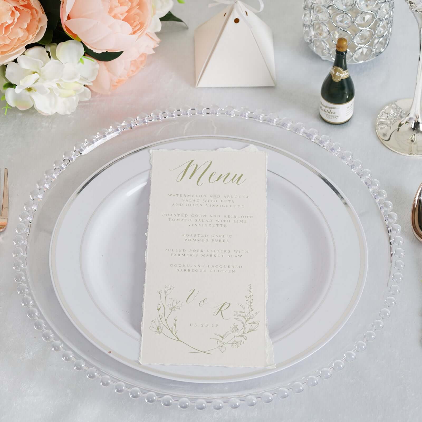 6-Pack Acrylic Charger Plates 13" Round Clear with Beaded Rim - Decorative Dinner Party Serving Plates - Image 2