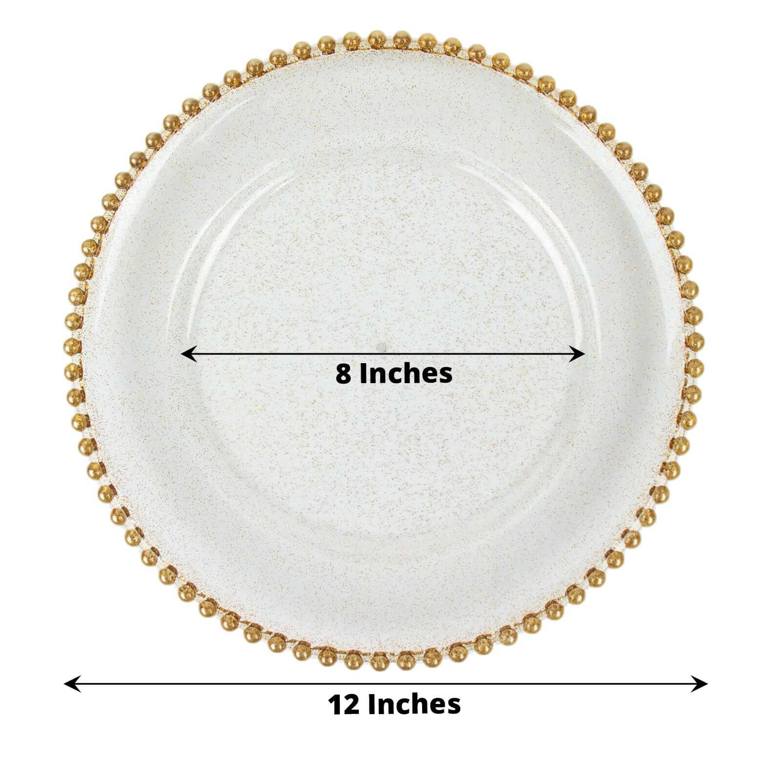 6-Pack Acrylic Charger Plates 13" Round Clear Gold Glittered with Beaded Rim - Decorative Dinner Party Serving Plates - Image 3