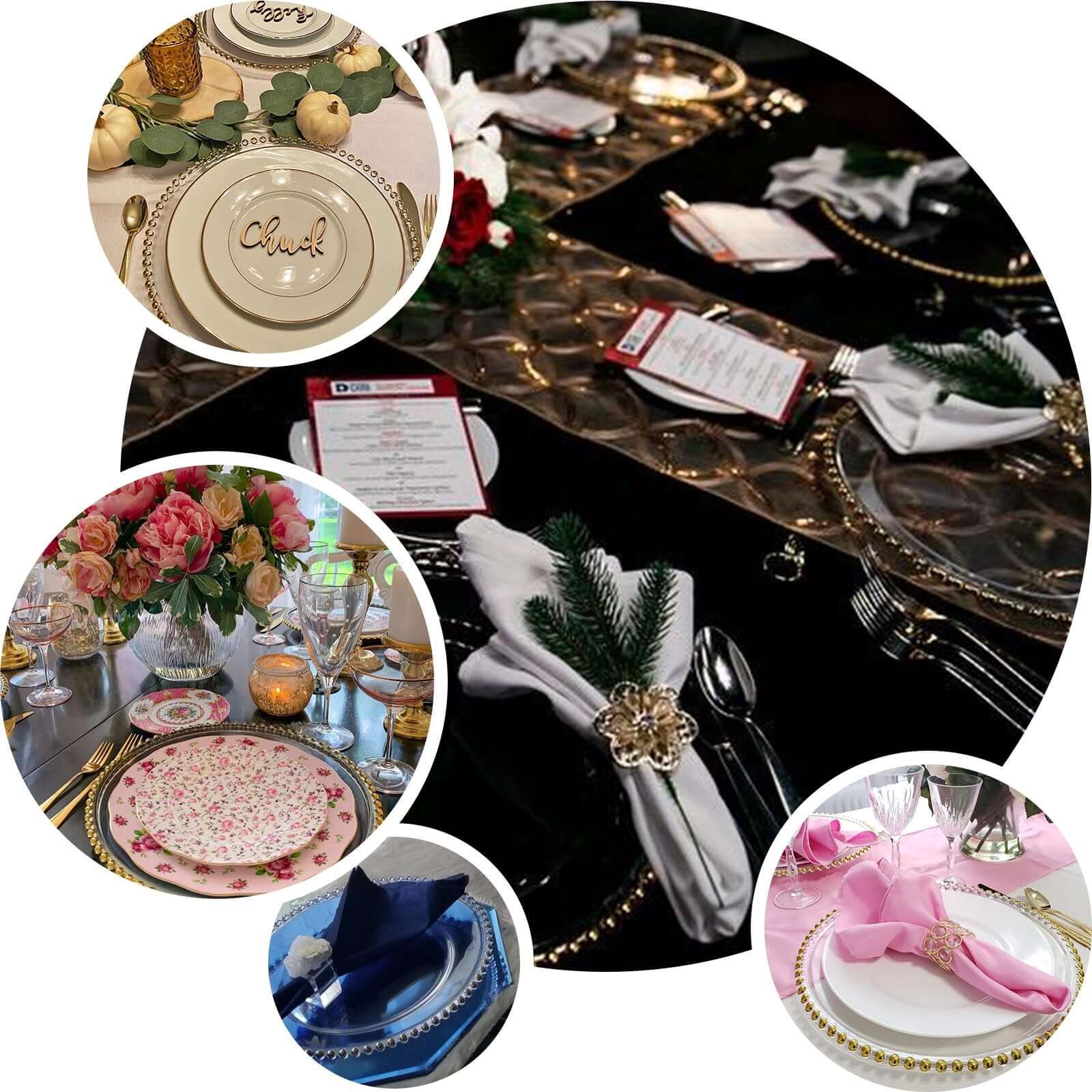 6-Pack Acrylic Charger Plates 13" Round Clear Gold Glittered with Beaded Rim - Decorative Dinner Party Serving Plates - Image 4