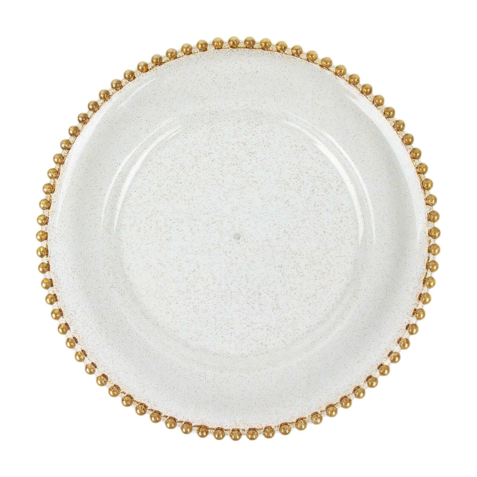 6-Pack Acrylic Charger Plates 13" Round Clear Gold Glittered with Beaded Rim - Decorative Dinner Party Serving Plates - Image 5