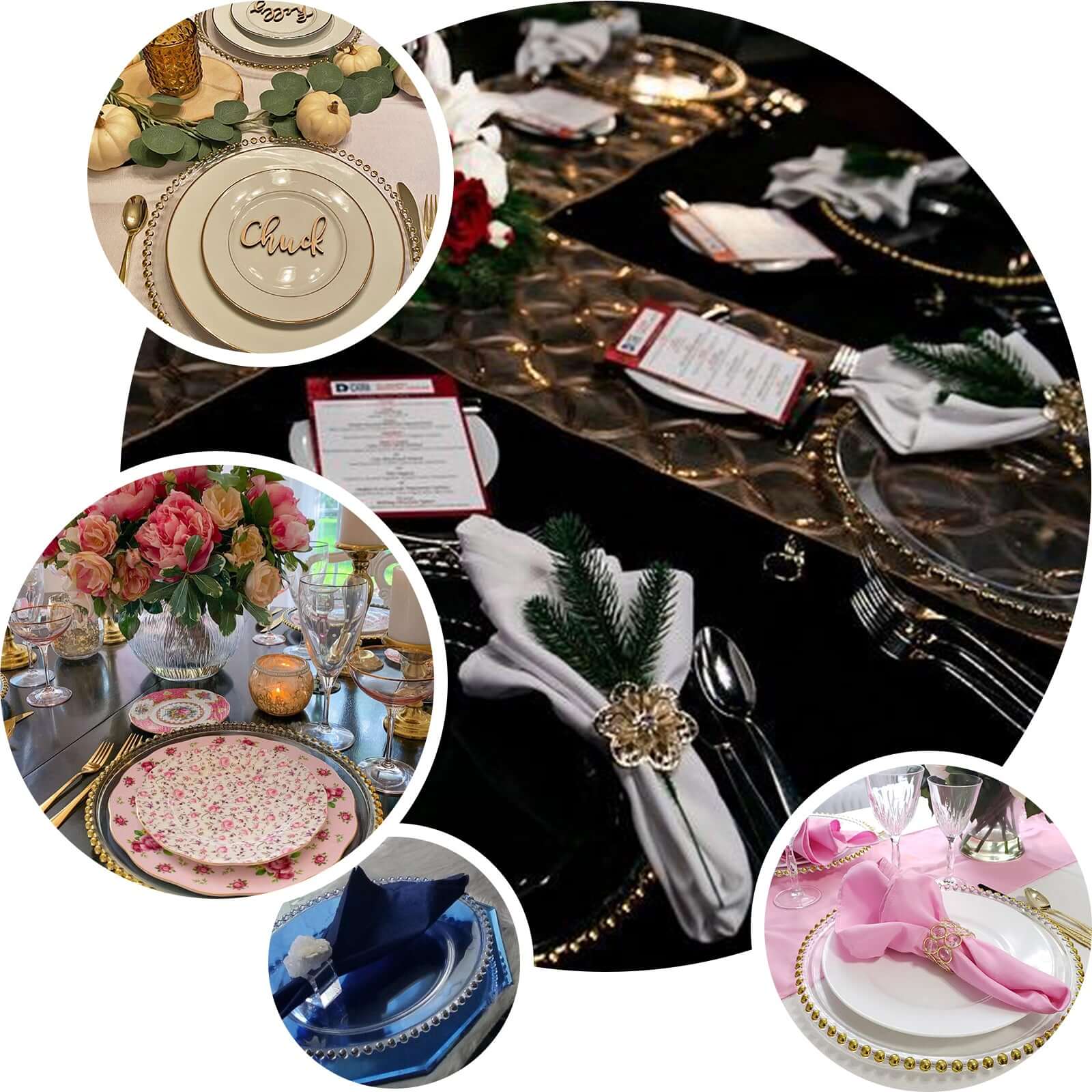 6-Pack Acrylic Charger Plates 13" Round Clear with Rose Gold Beaded Rim - Decorative Dinner Party Serving Plates - Image 4