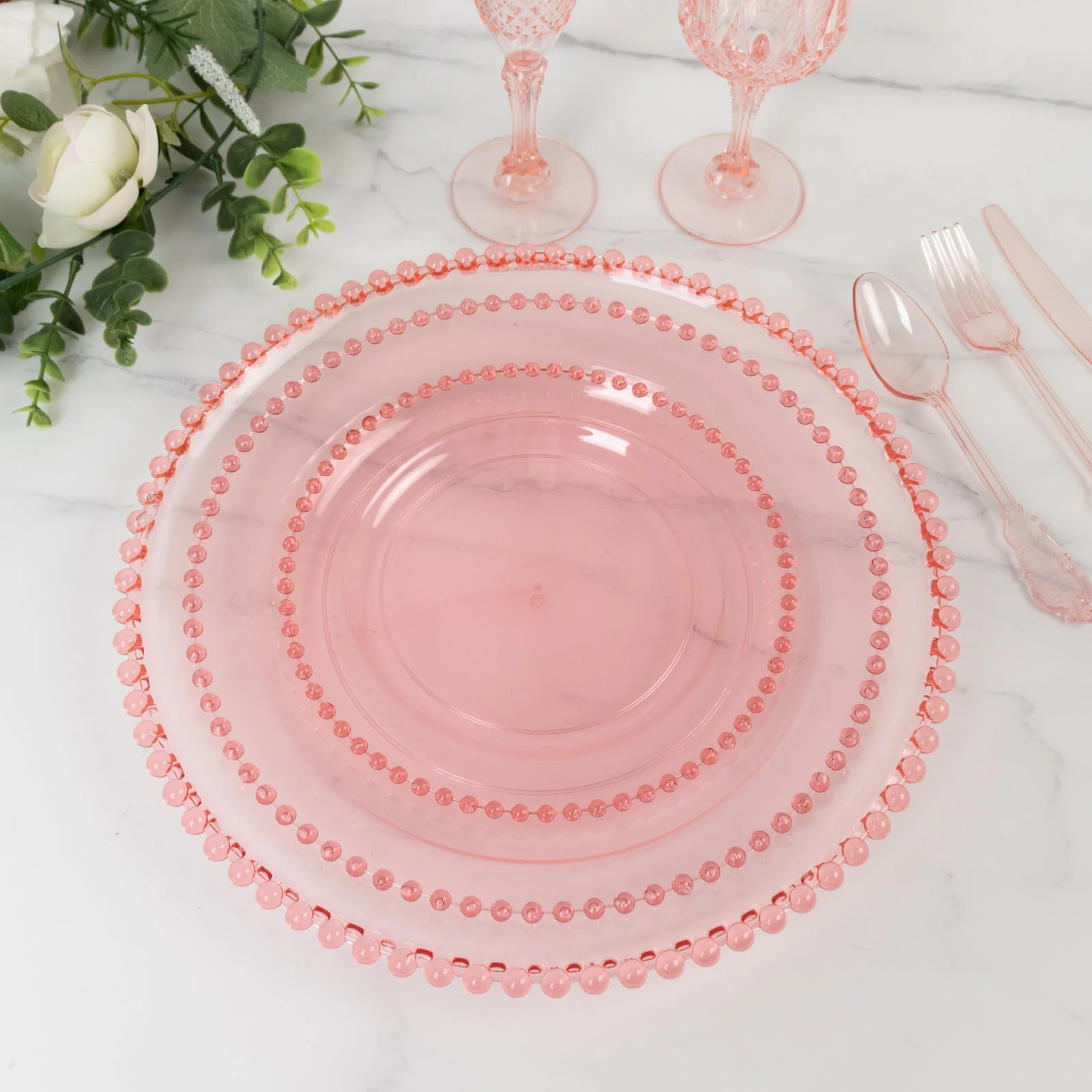 6-Pack Acrylic Charger Plates 13" Round Transparent Blush with Beaded Rim - Decorative Dinner Party Serving Plates - Image 5