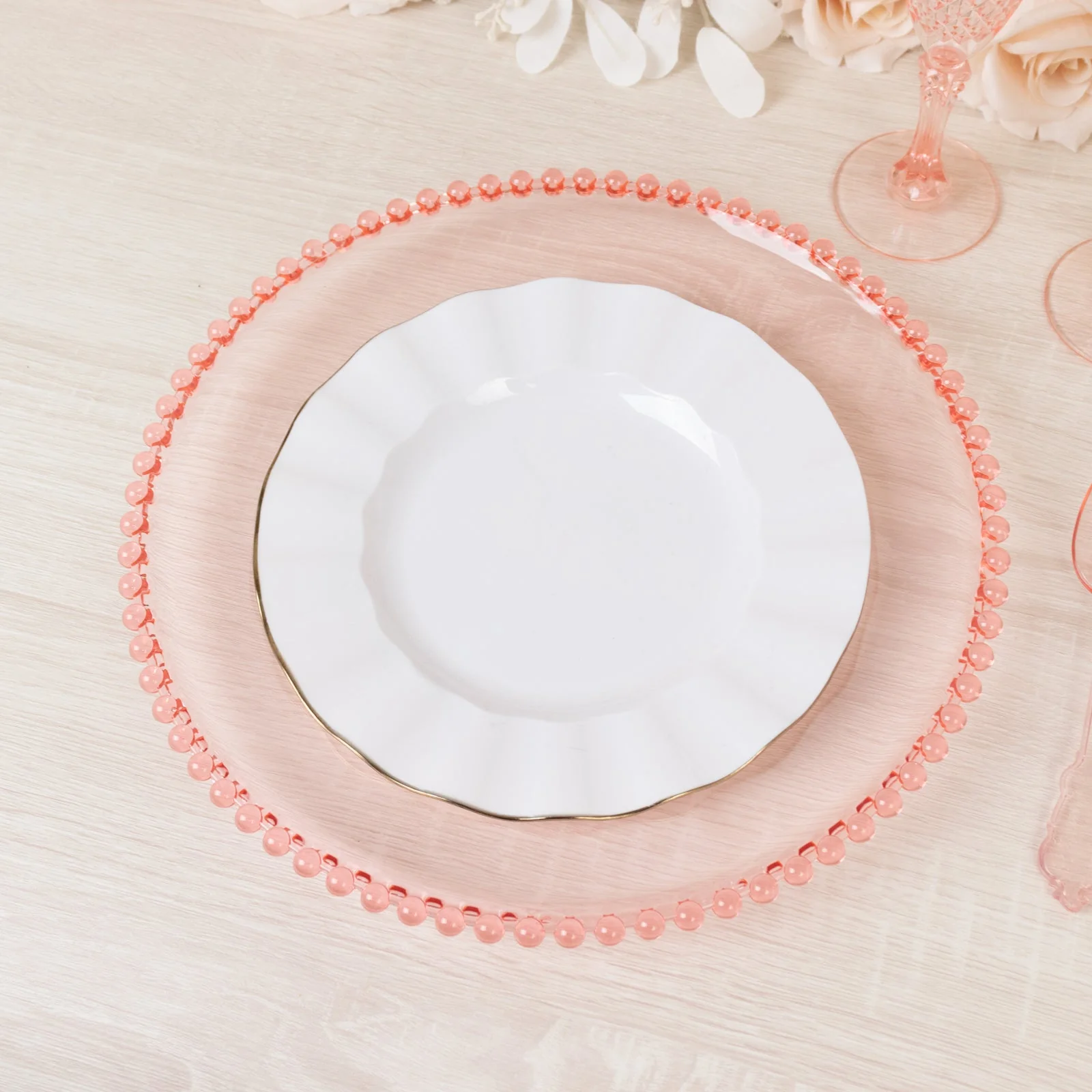 6-Pack Acrylic Charger Plates 13" Round Transparent Blush with Beaded Rim - Decorative Dinner Party Serving Plates - Image 6