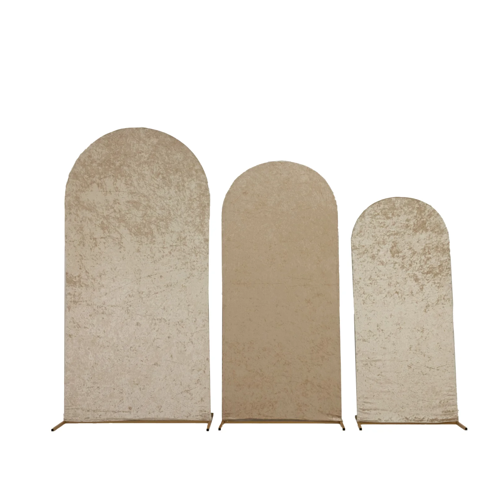 Set of 3 Beige Crushed Velvet Chiara Wedding Arch Covers For Round Top Backdrop Stands 5ft, 6ft, 7ft - Image 7