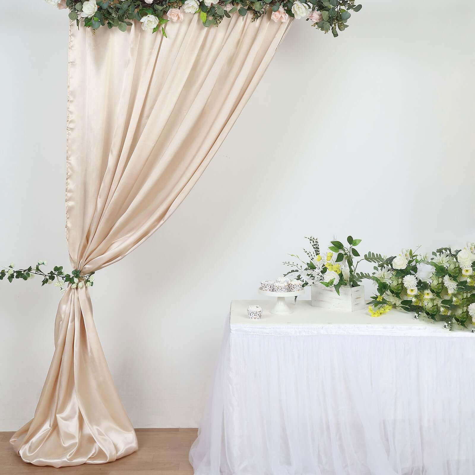 Beige Satin Backdrop Drape Curtain, Photo Booth Event Divider Panel - 8ftx10ft