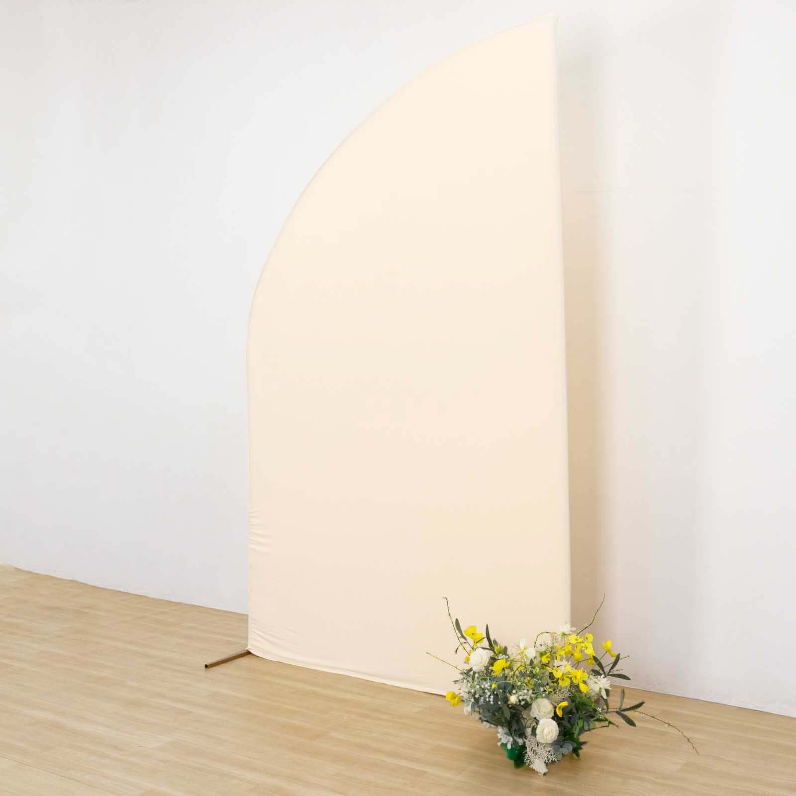 Beige Spandex Fitted Chiara Backdrop Stand Cover For Half Moon Top Wedding Arch - 8ft - Image 9