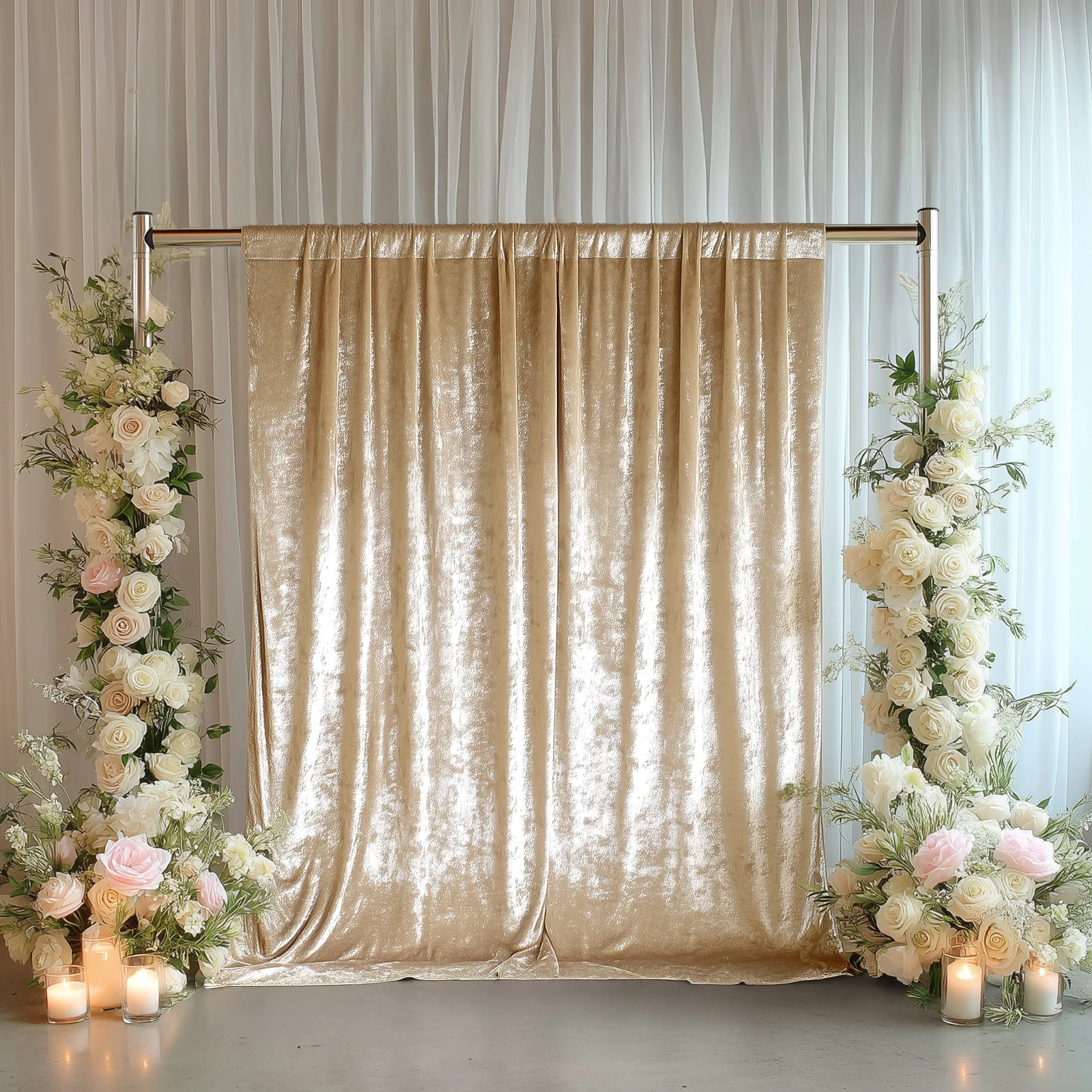 Crushed Velvet Backdrop Curtain – Beige 8ft x 8ft Event Drape with Rod Pocket, Privacy Panel for Photo Booths & Events