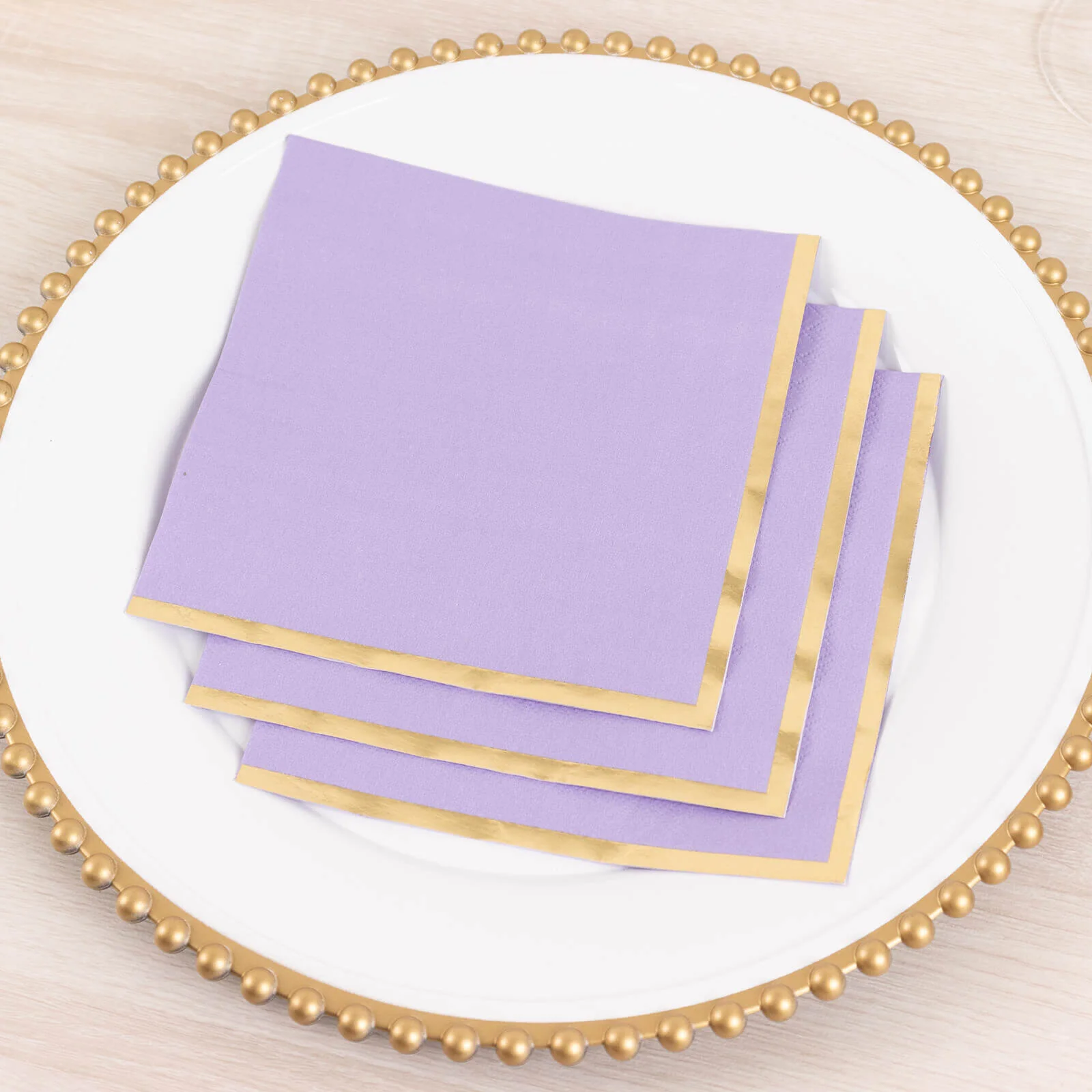 50-Pack Paper Beverage Napkins 2 Ply Lavender with Gold Foil Edge 6.5"x6.5" - Soft Disposable Cocktail Napkins - Image 9