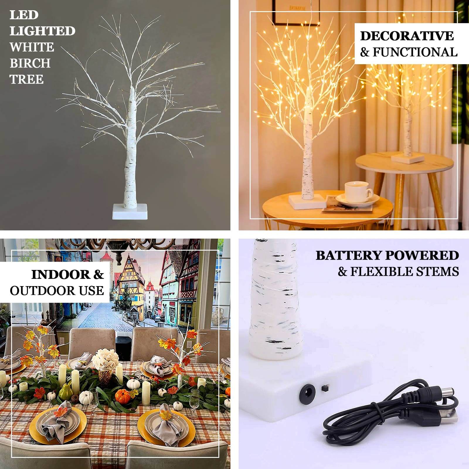 Lighted Birch Tree 2ft Battery Operated White Warm White - Rechargeable LED Fairy Lights Table Lamp - Image 4