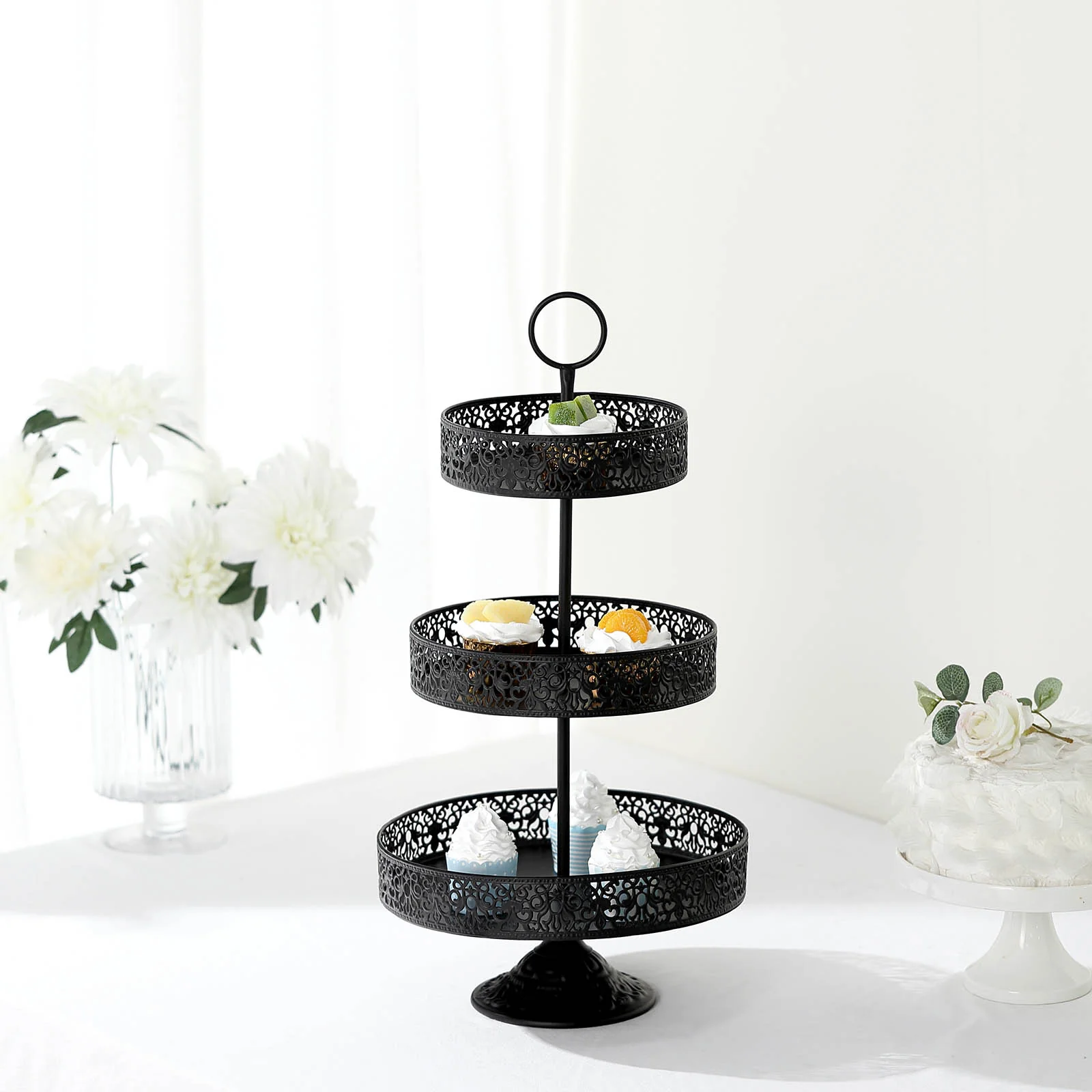Metal Cupcake Stand 23" 3-Tier Reversible Design Black - Dessert Holder and Serving Tray - Image 10