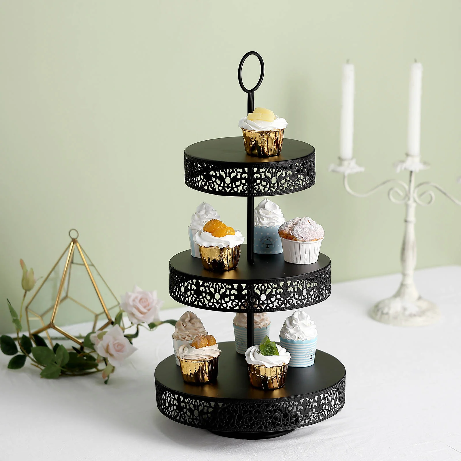 Metal Cupcake Stand 23" 3-Tier Reversible Design Black - Dessert Holder and Serving Tray - Image 2