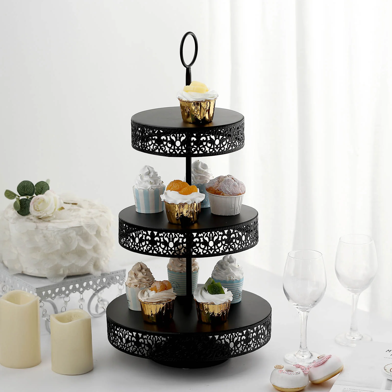 Metal Cupcake Stand 23" 3-Tier Reversible Design Black - Dessert Holder and Serving Tray - Image 7