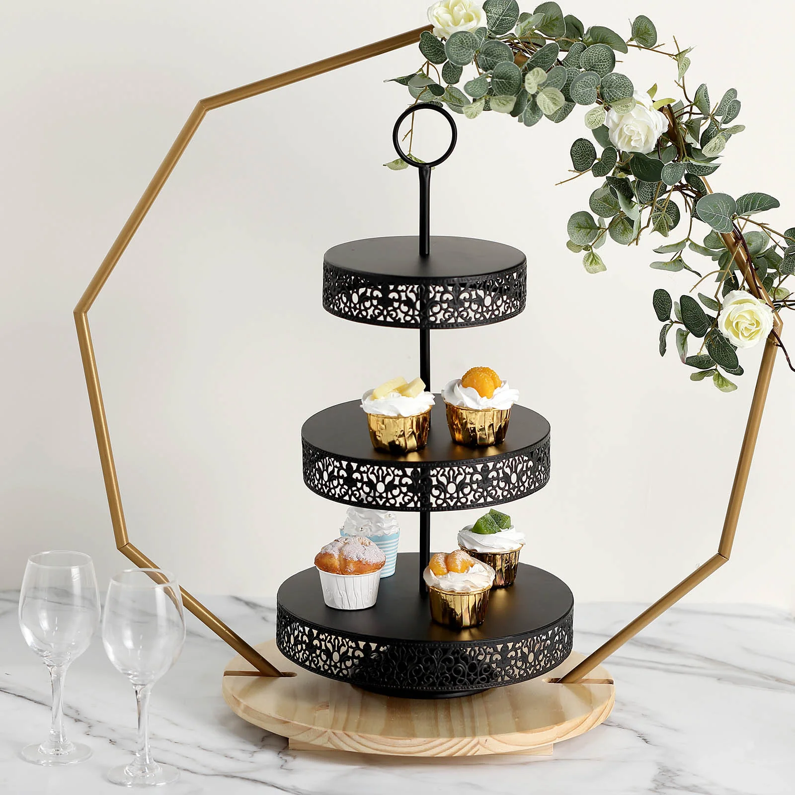Metal Cupcake Stand 23" 3-Tier Reversible Design Black - Dessert Holder and Serving Tray - Image 8