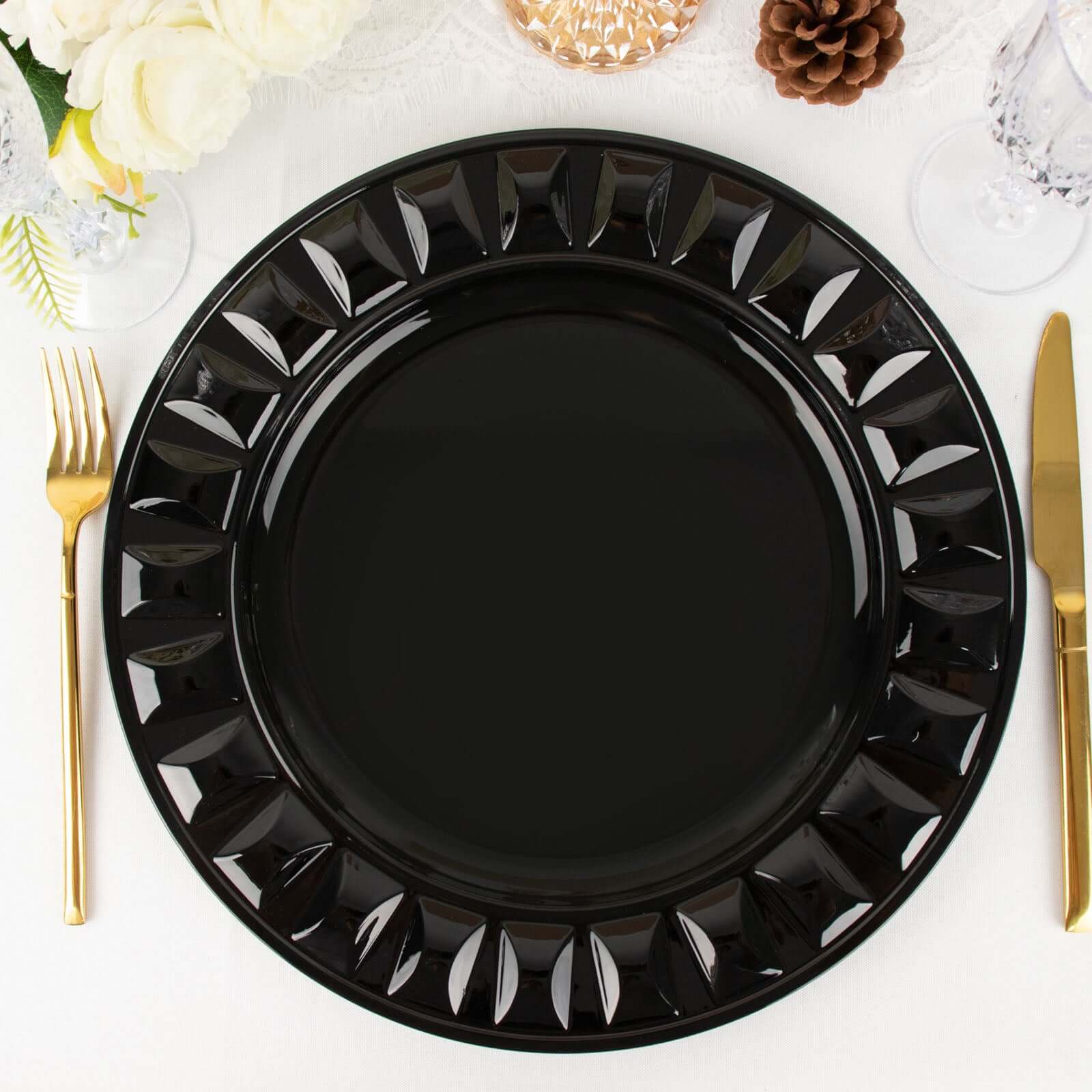 6-Pack Plastic Charger Plates 13" Round Black Bejeweled Rim - Dinner Charger Tableware - Image 7