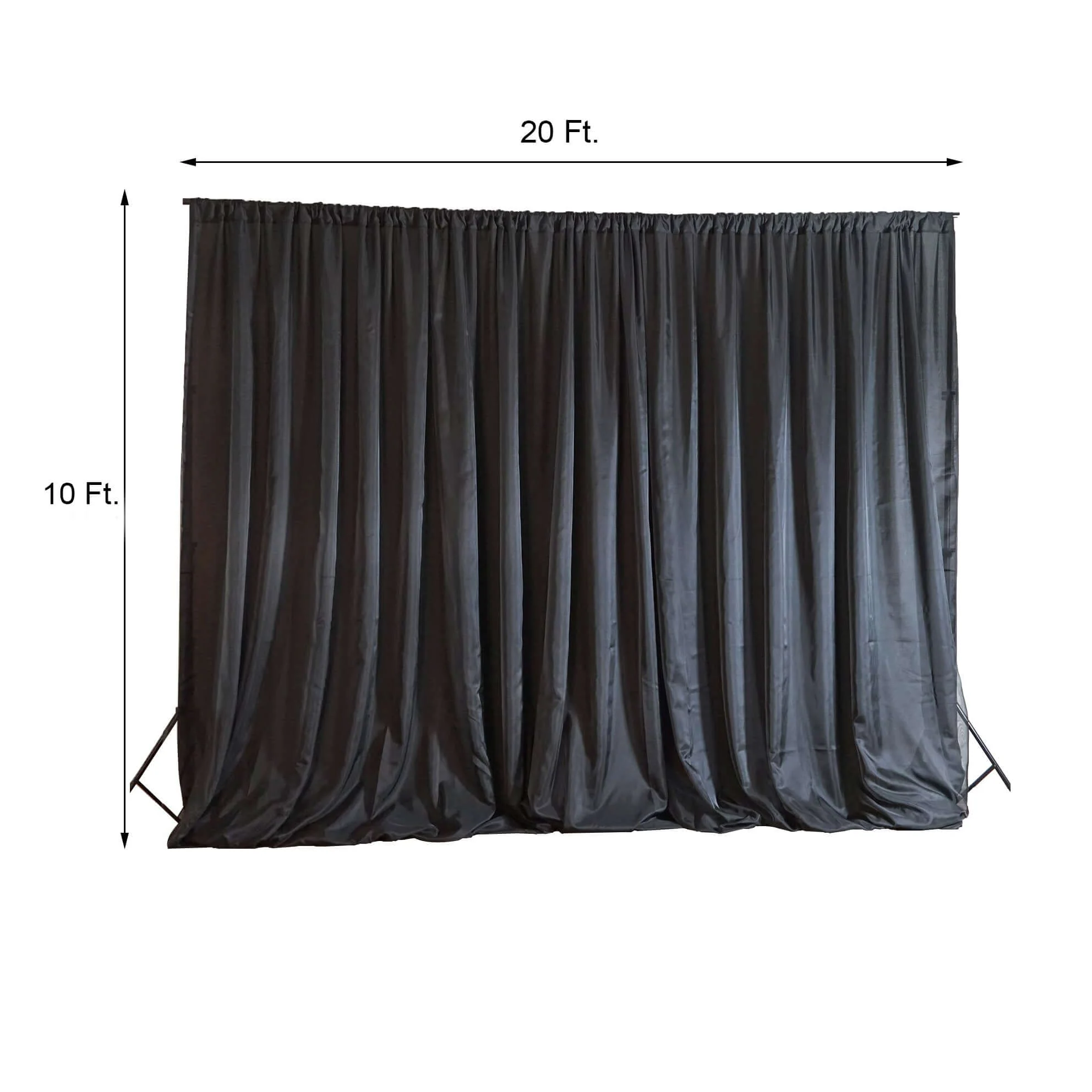 Black Chiffon Polyester Backdrop Drape Curtain, Dual Layer Event Divider Panel with Rod Pockets - 20ftx10ft - Image 3