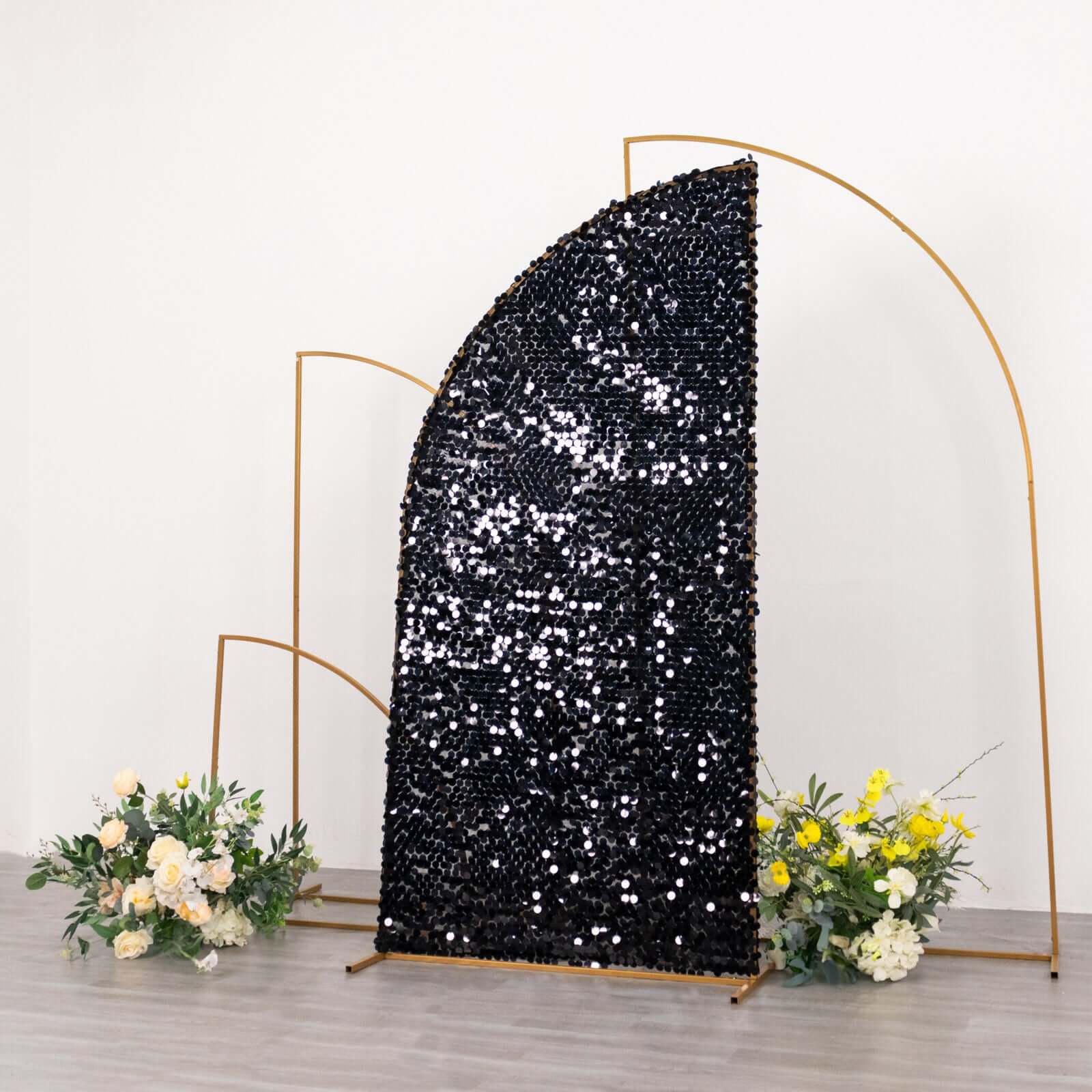 Black Double Sided Big Payette Sequin Chiara Backdrop Stand Cover For Half Moon Wedding Arch 6ft - Image 4