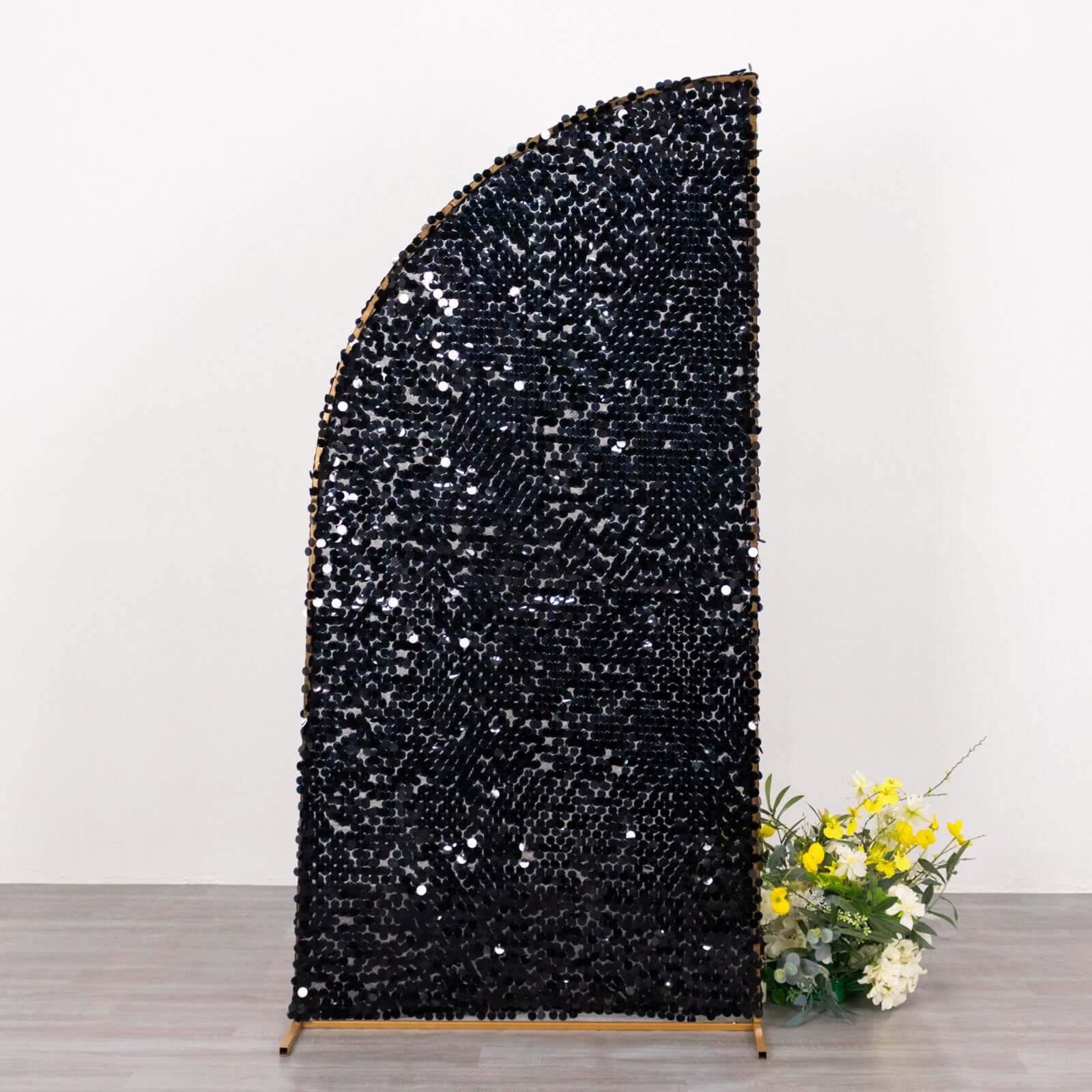 Black Double Sided Big Payette Sequin Chiara Backdrop Stand Cover For Half Moon Wedding Arch 6ft - Image 5