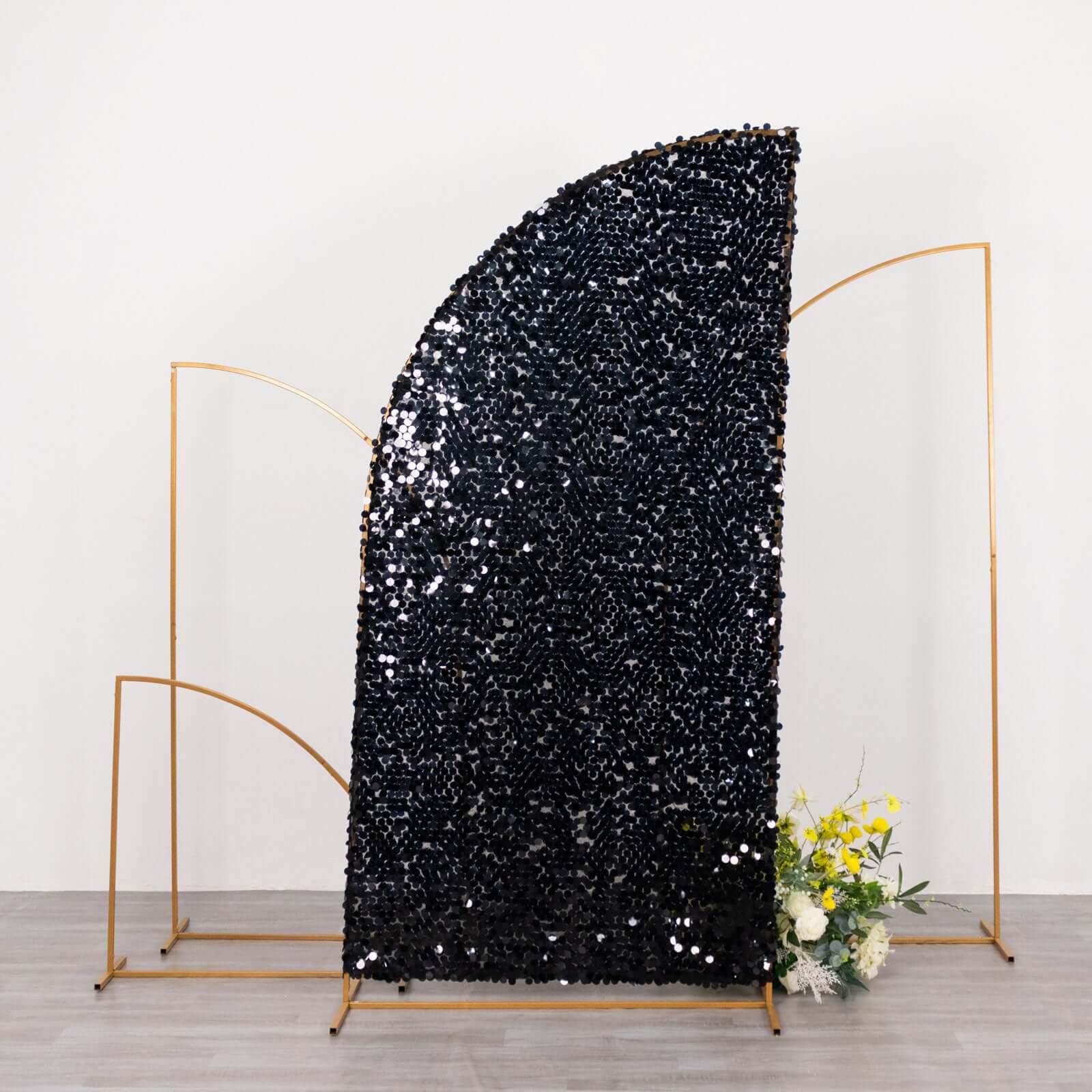 Black Double Sided Big Payette Sequin Chiara Backdrop Stand Cover For Half Moon Wedding Arch Stand 7ft