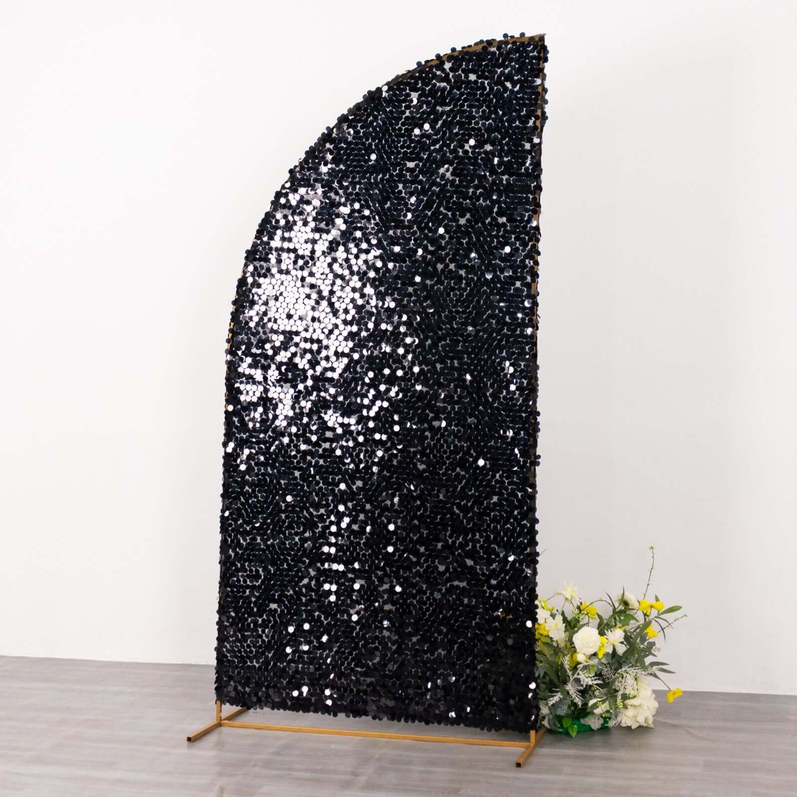 Black Double Sided Big Payette Sequin Chiara Backdrop Stand Cover For Half Moon Wedding Arch Stand 7ft - Image 2