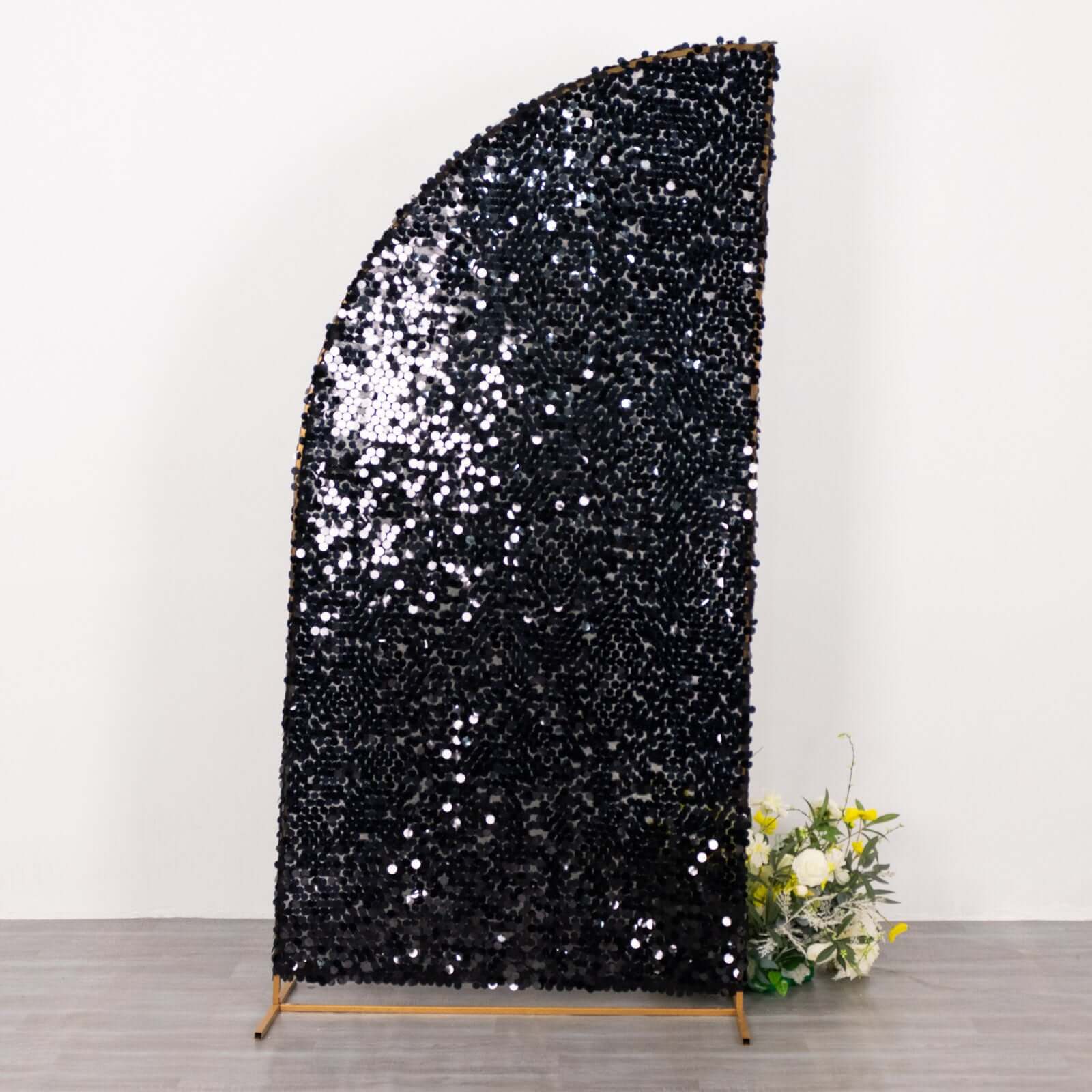 Black Double Sided Big Payette Sequin Chiara Backdrop Stand Cover For Half Moon Wedding Arch Stand 7ft - Image 5