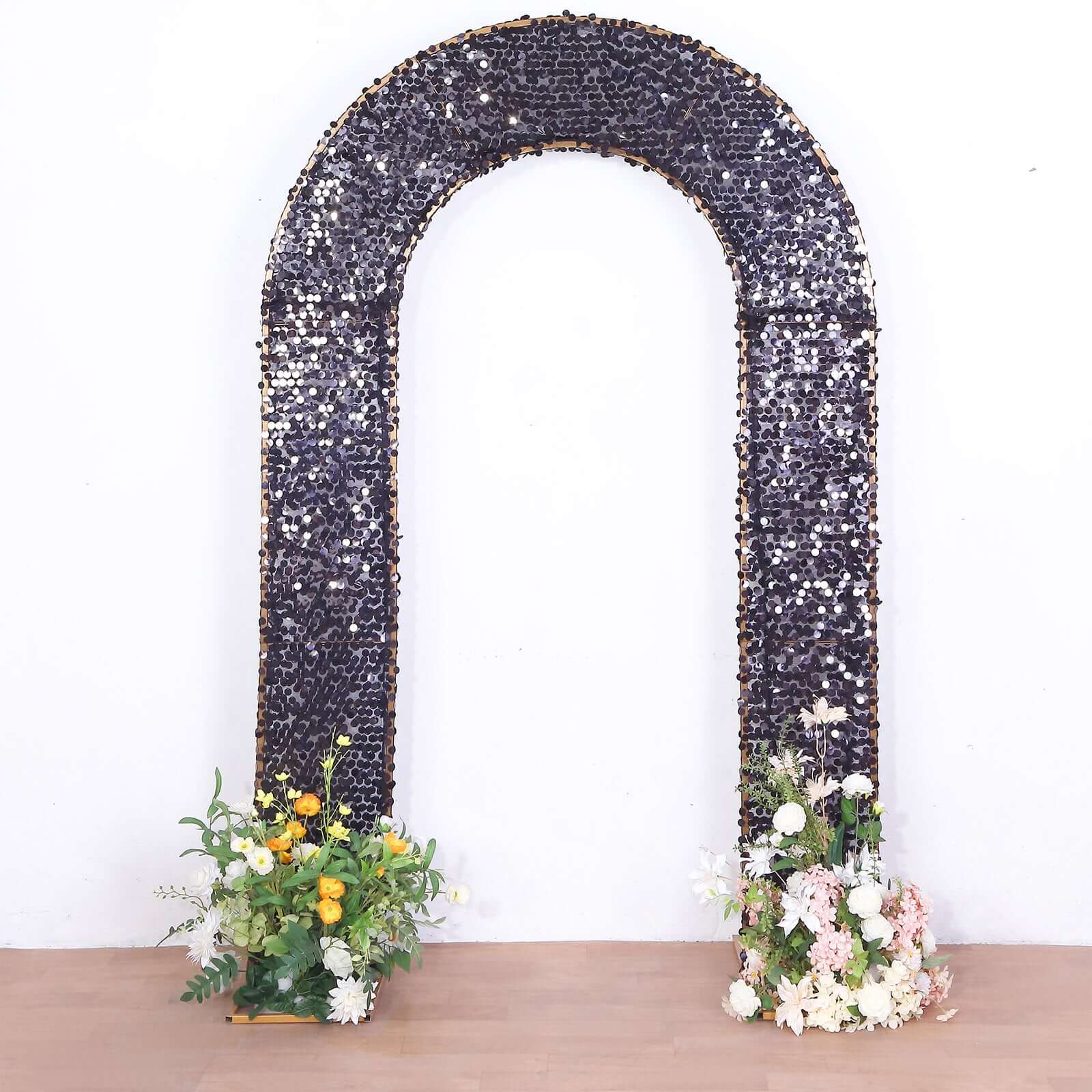 Black Double-Sided Big Payette Sequin Open Arch Backdrop Cover, U-Shaped Fitted Wedding Arch Slipcover 8ft - Image 4