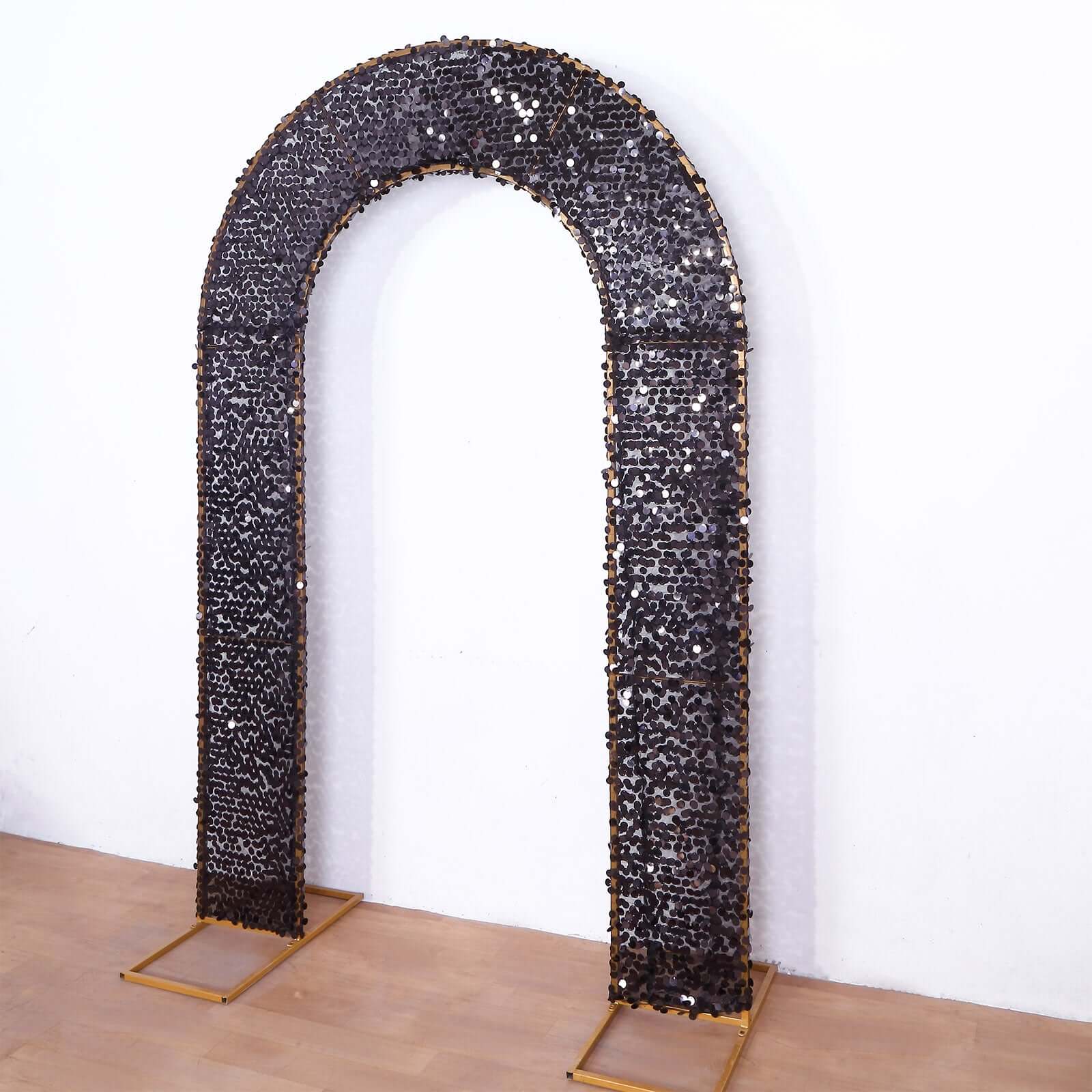 Black Double-Sided Big Payette Sequin Open Arch Backdrop Cover, U-Shaped Fitted Wedding Arch Slipcover 8ft - Image 5