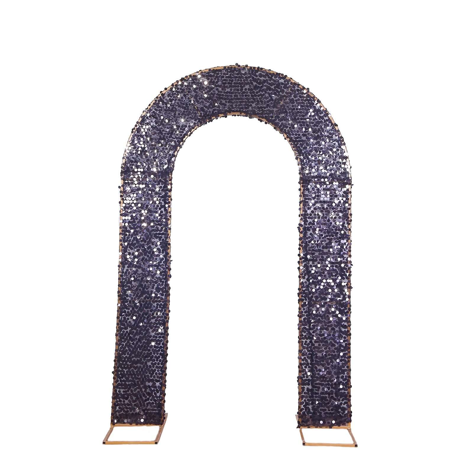 Black Double-Sided Big Payette Sequin Open Arch Backdrop Cover, U-Shaped Fitted Wedding Arch Slipcover 8ft - Image 7