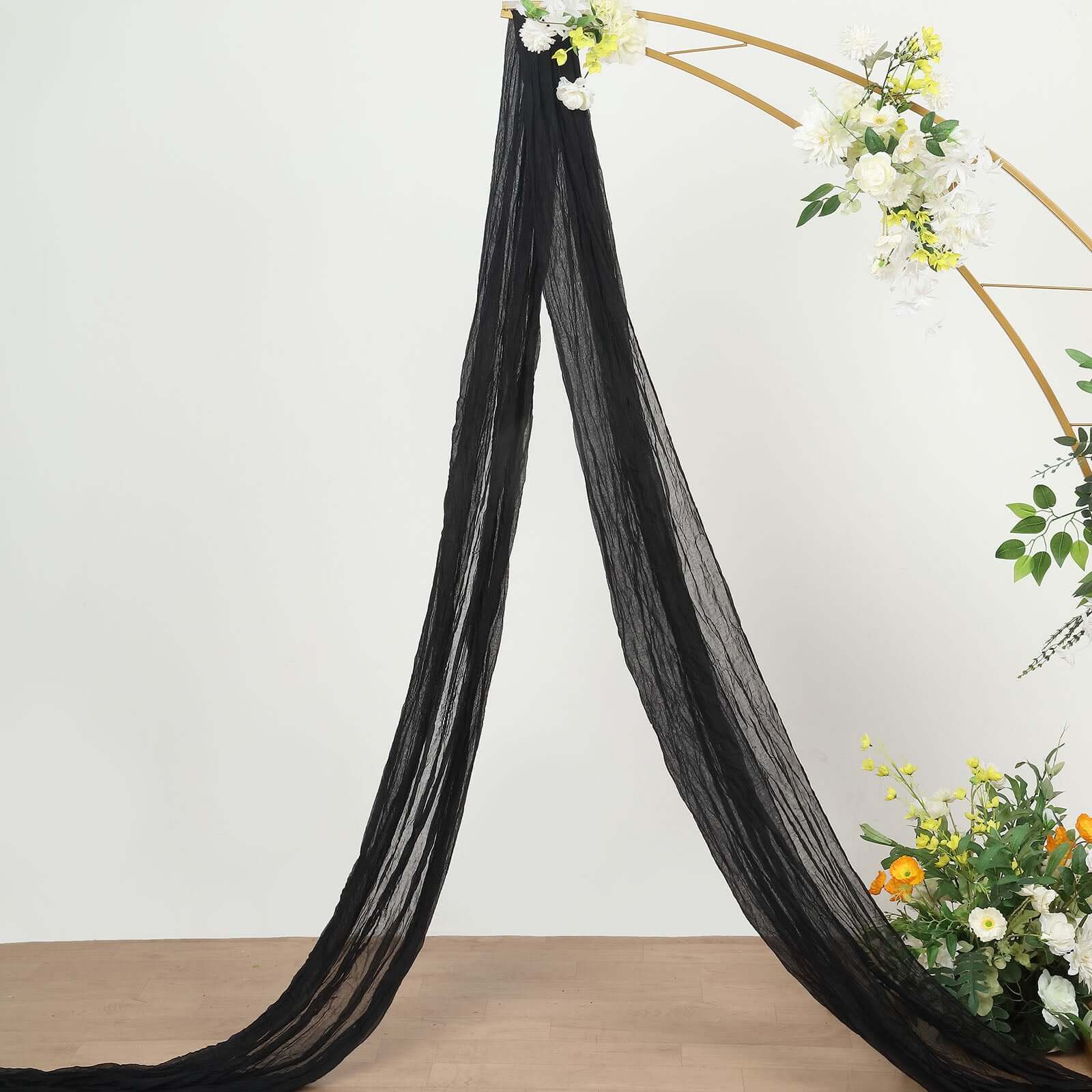 Black Gauze Cheesecloth Draping Fabric Wedding Arch Decorations, Window Scarf Valance Drapes, Boho Arbor Long Curtain Panel 20ft - Image 2