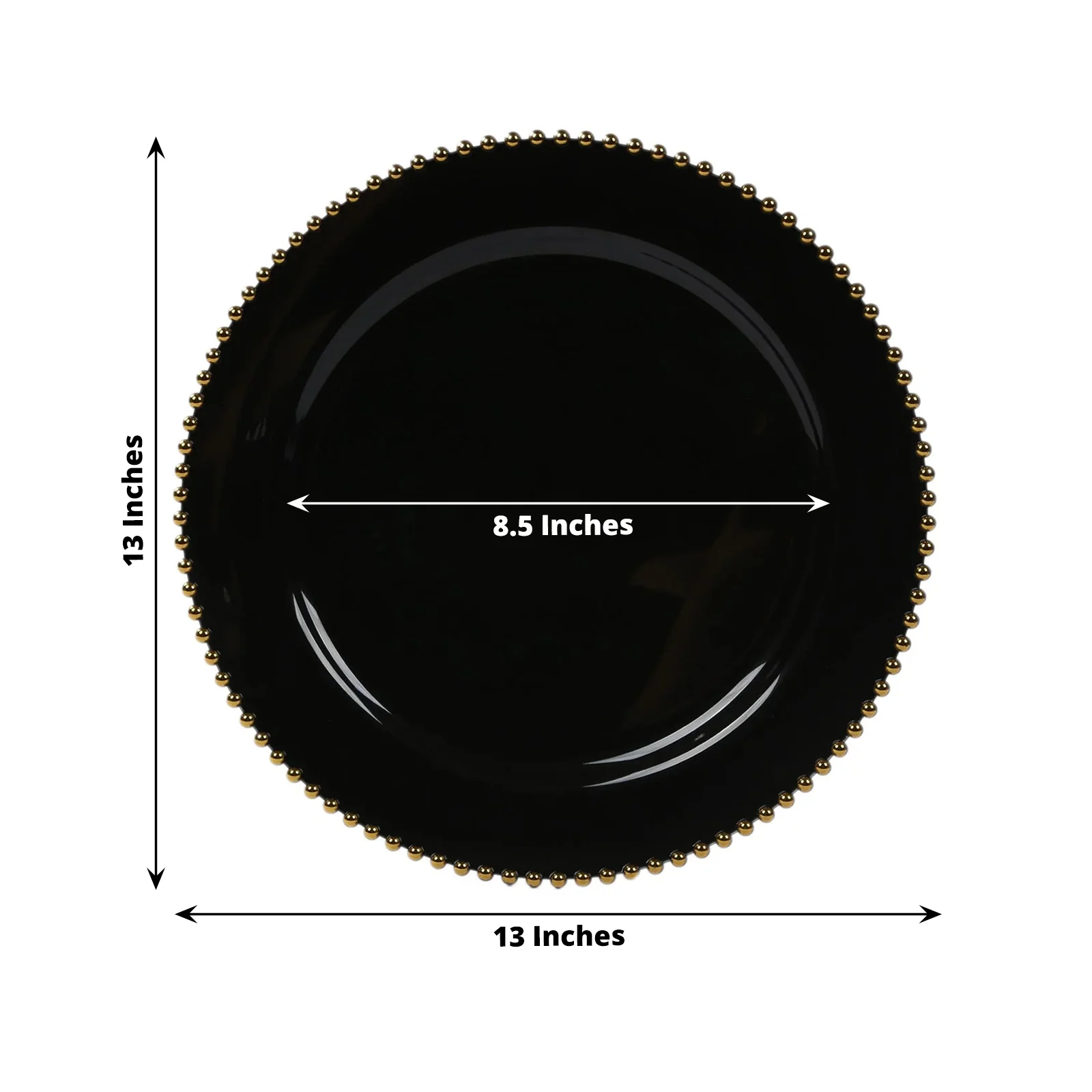 10-Pack Economy Plastic Charger Plates 13" Round Black with Gold Beaded Rim - Stylish Dinner Party Serving Plates - Image 3
