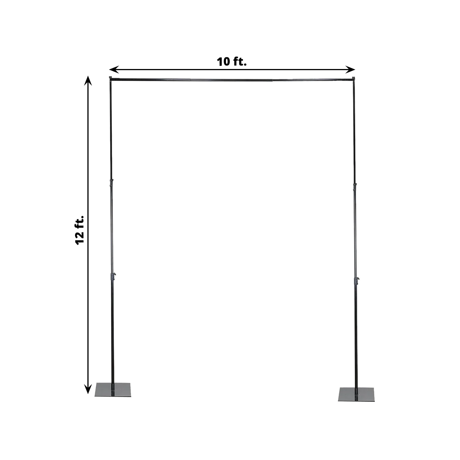 Black Heavy Duty Metal DIY Adjustable Backdrop Stand, Pipe and Drape Photography Background Stand with Flat Steel Bases - 10ftx12ft - Image 3