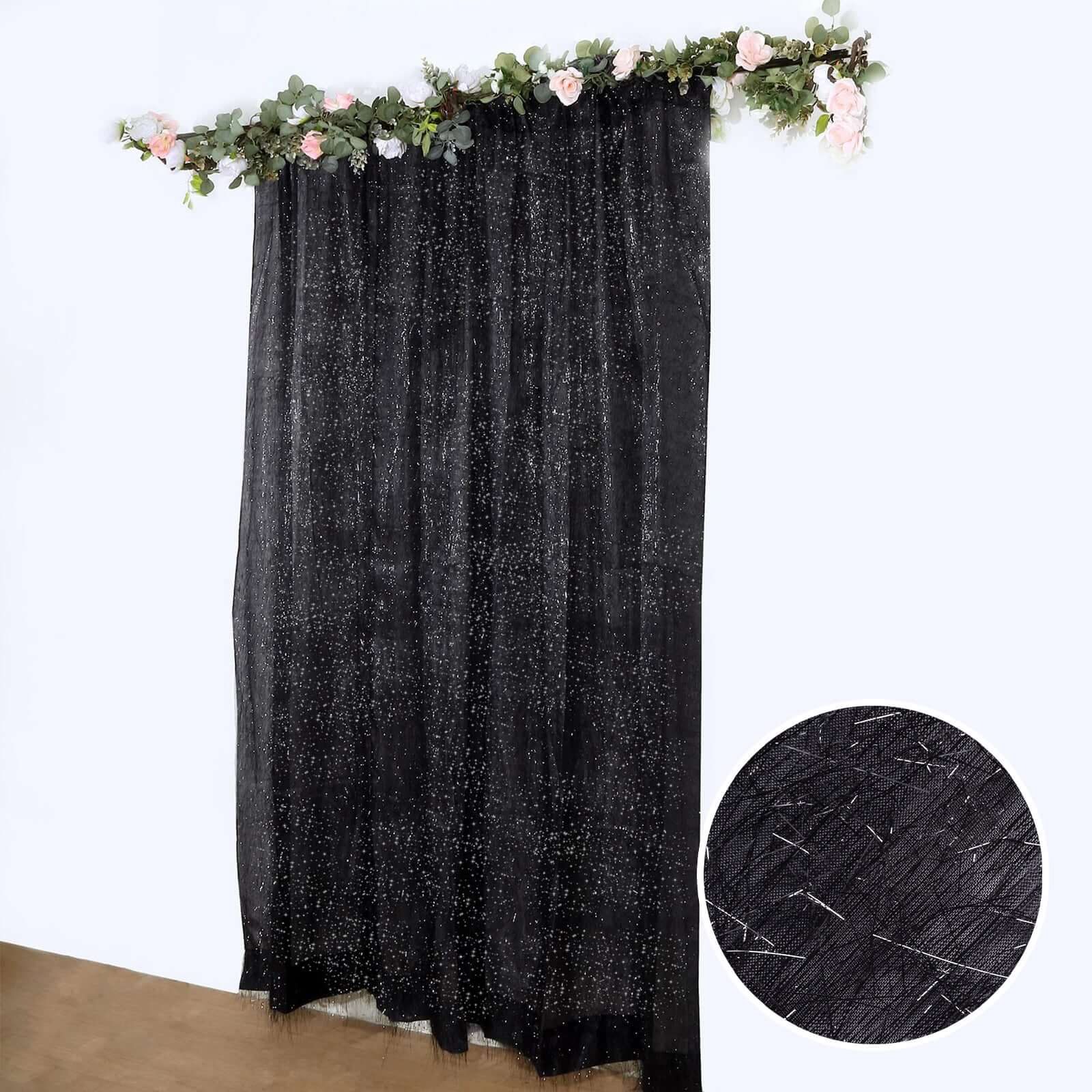 Black Metallic Fringe Shag Photo Backdrop Drape Curtain, Shimmery Tinsel Polyester Event Divider Panel 8ft - Image 3