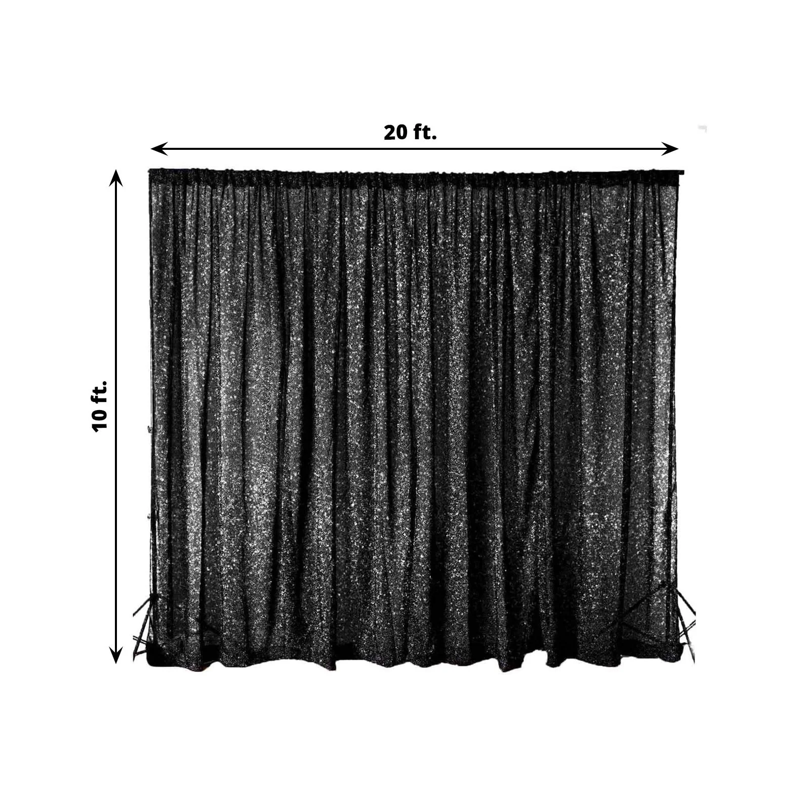 Black Metallic Shimmer Tinsel Backdrop Drape Curtain, Event Background Divider Panel - 20ftx10ft - Image 3