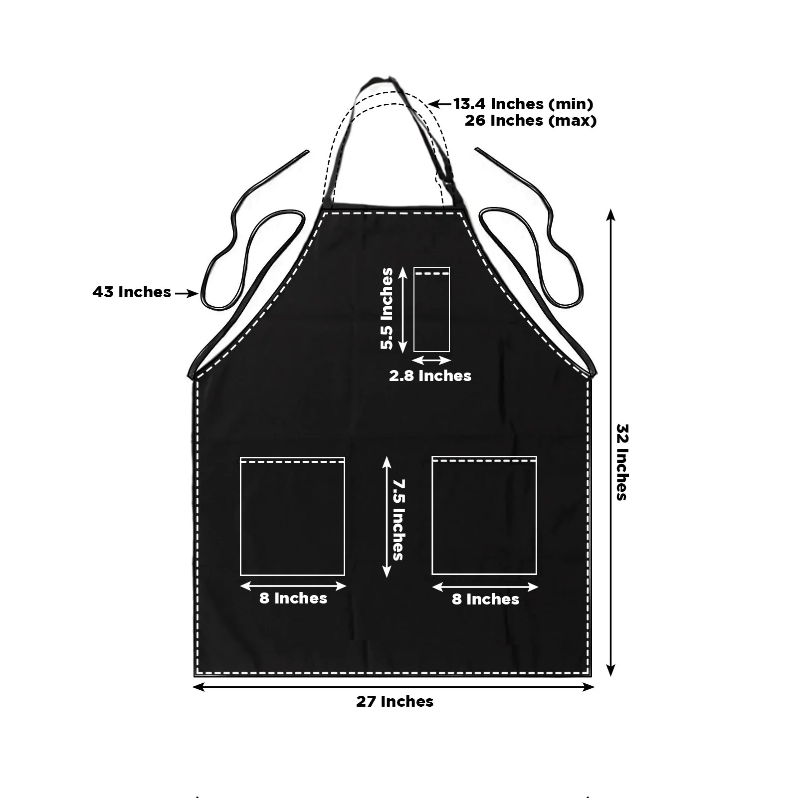 Black Premium Polyester Kitchen Chef Apron with Adjustable Neck and Long Ties, Waterdrop Resistant 2 Pockets Unisex Cooking Bib Apron - Image 3