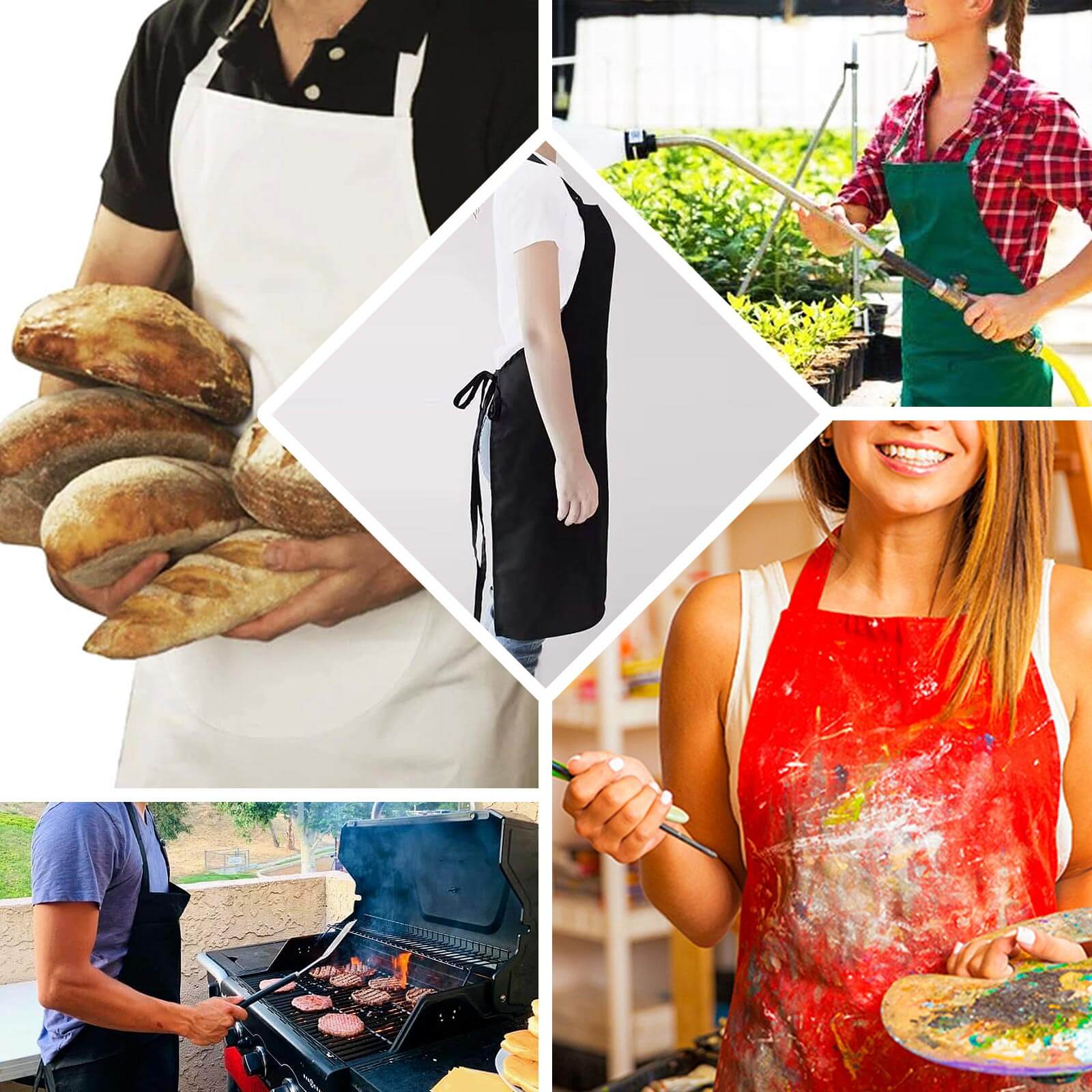 Black Premium Polyester Kitchen Chef Apron with Adjustable Neck and Long Ties, Waterdrop Resistant 2 Pockets Unisex Cooking Bib Apron - Image 5