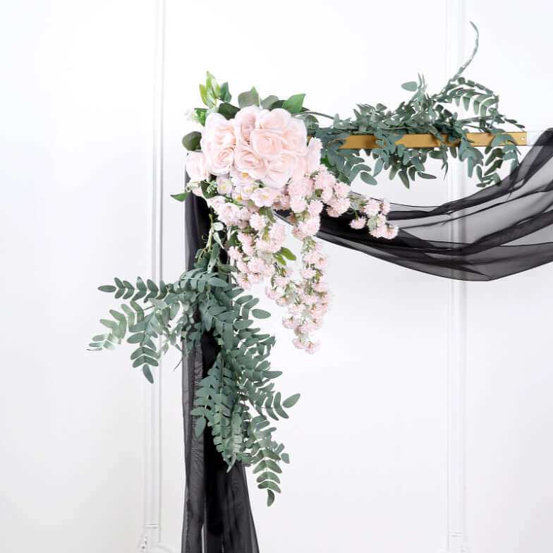 Black Sheer Organza Wedding Arch Draping Fabric, Long Curtain Backdrop Window Scarf Valance 18ft - Image 5