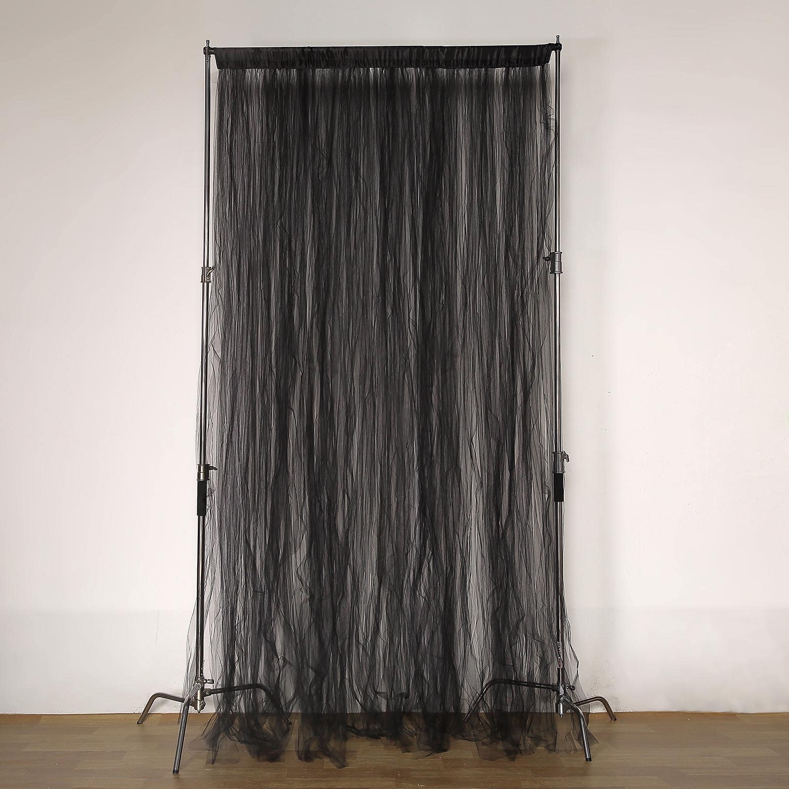 Black Reversible Sheer Tulle Backdrop Drape Curtain With Satin Header, Rod Ready Photo Booth Event Divider Panel - 5ftx10ft - Image 11