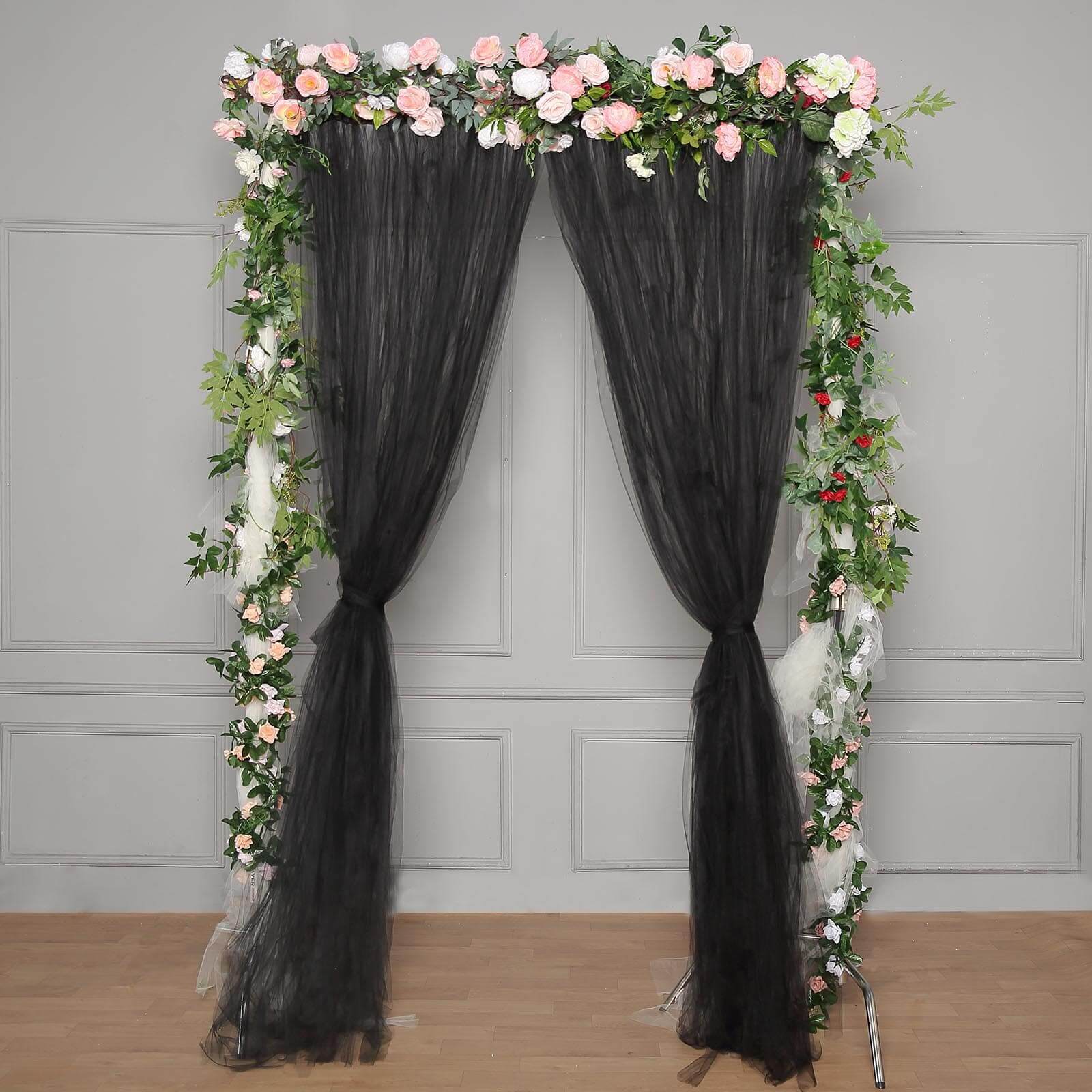 Black Reversible Sheer Tulle Backdrop Drape Curtain With Satin Header, Rod Ready Photo Booth Event Divider Panel - 5ftx10ft - Image 2