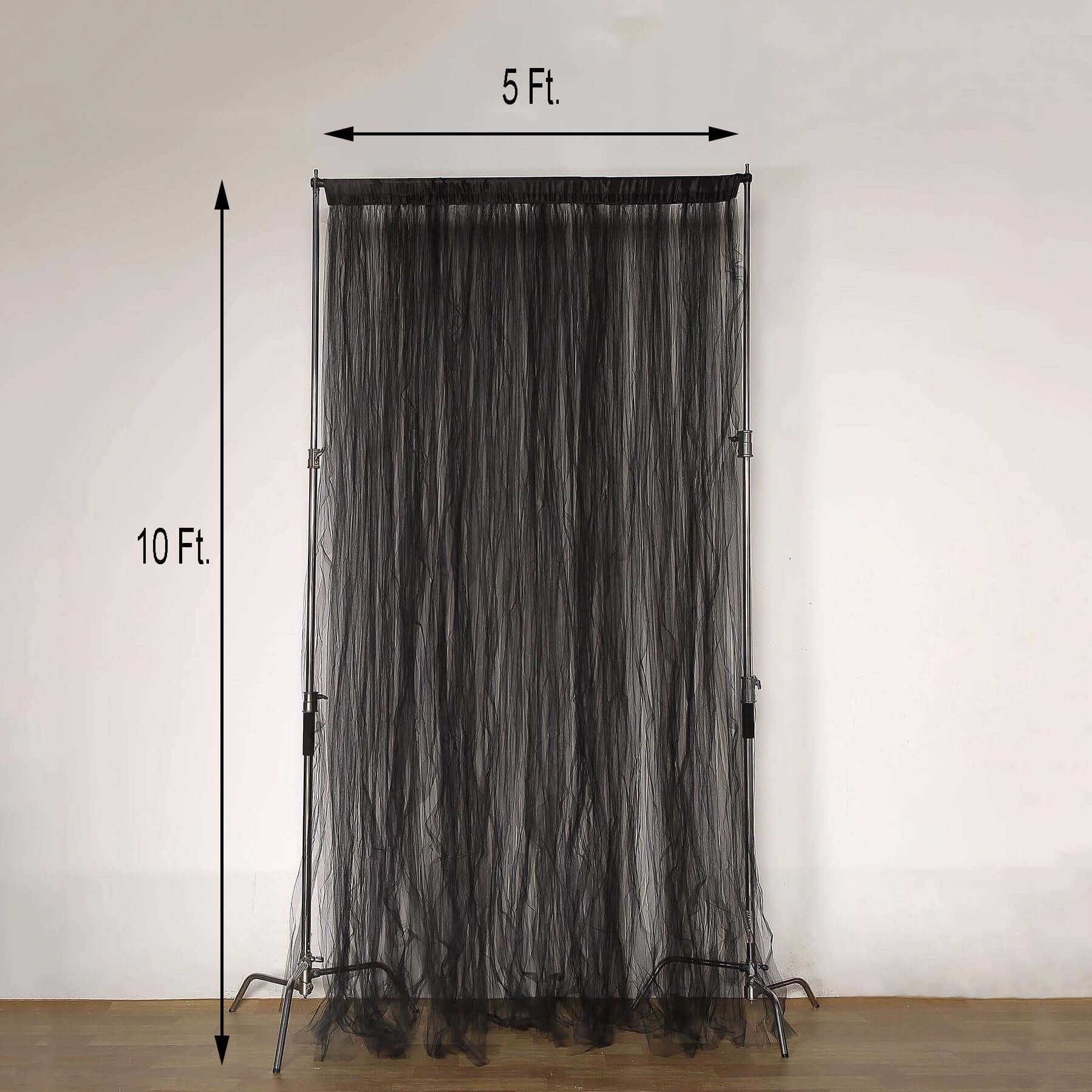 Black Reversible Sheer Tulle Backdrop Drape Curtain With Satin Header, Rod Ready Photo Booth Event Divider Panel - 5ftx10ft - Image 3