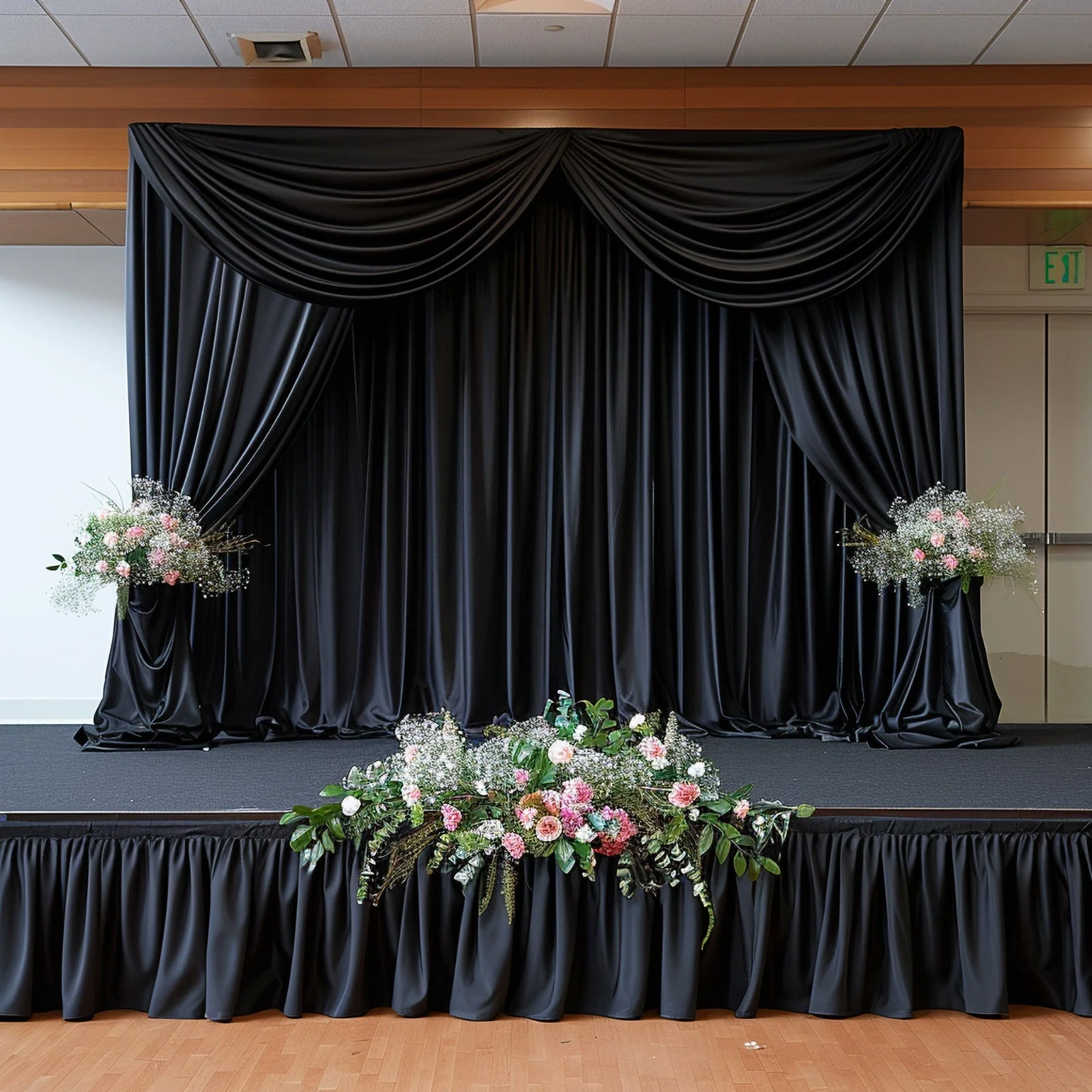 Portable Stage Skirting Polyester Shirred Pleat Stage Cover for Wedding Platform Black - 24"x20ft - Image 3