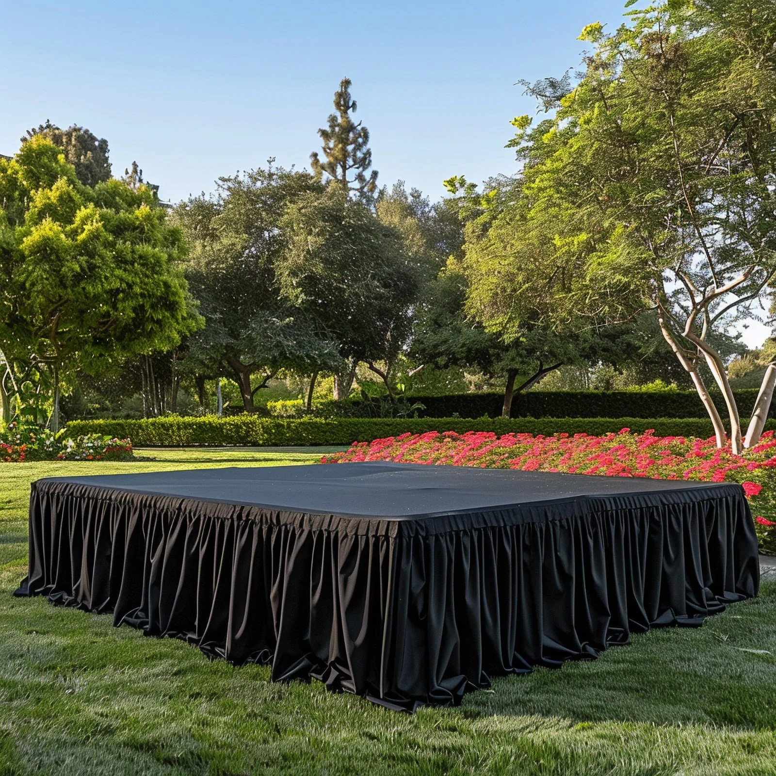 Portable Stage Skirting Polyester Shirred Pleat Stage Cover for Wedding Platform Black - 36"x20ft - Image 3